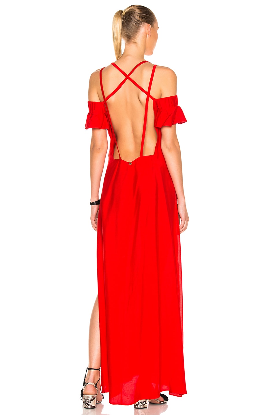 Image 1 of ADRIANA DEGREAS Solid Long Dress in Red