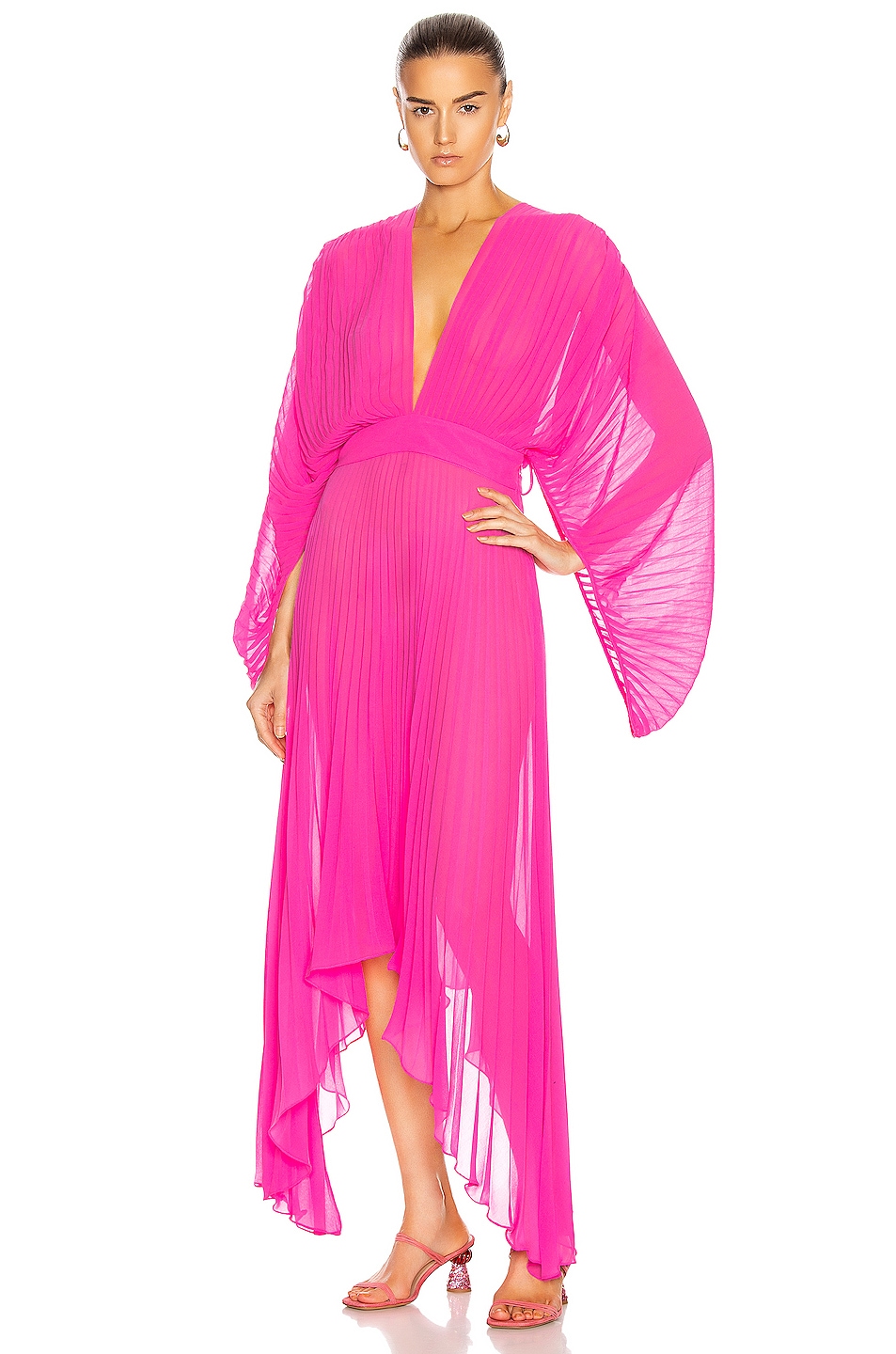 Image 1 of ADRIANA DEGREAS Pleated Midi Dress in Pink