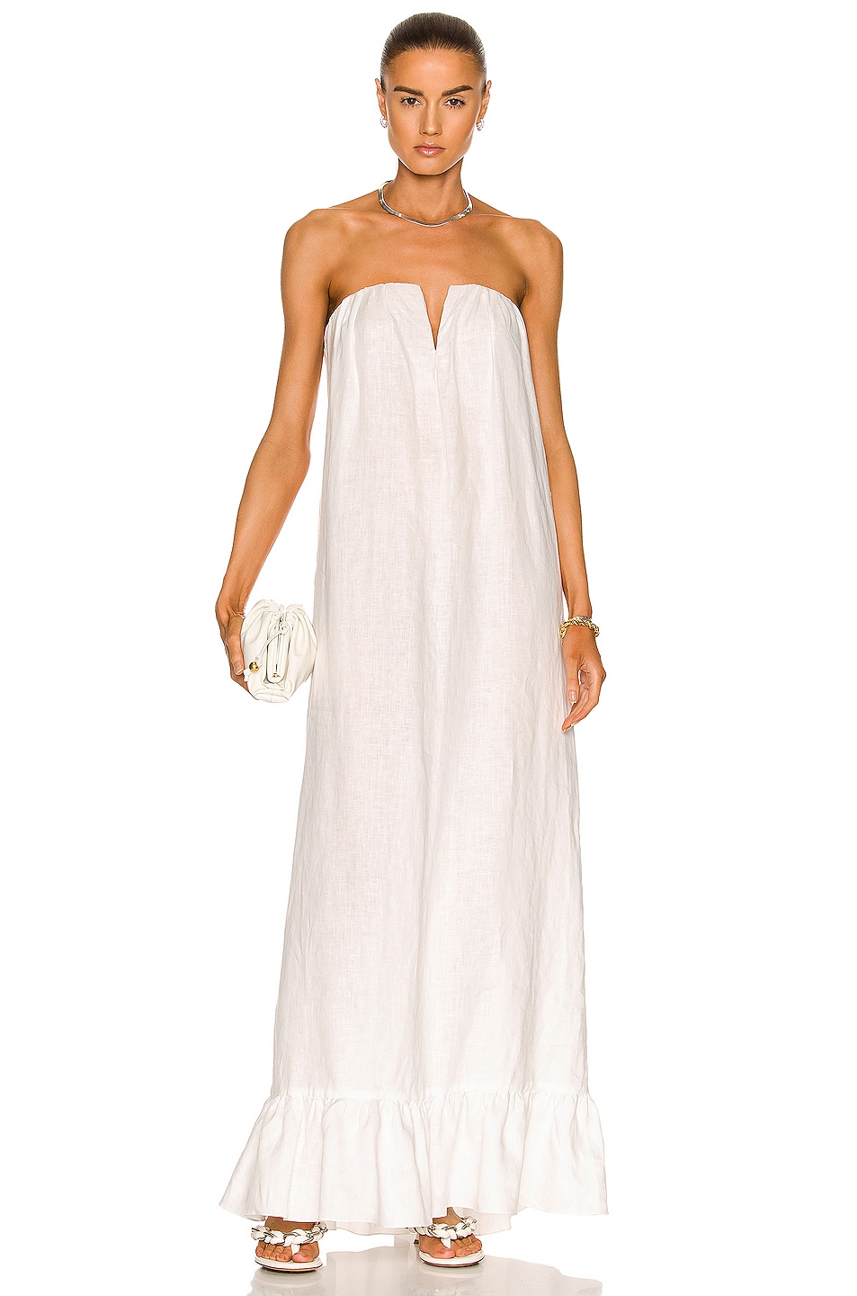 Image 1 of ADRIANA DEGREAS Solid Strapless Long Dress in Off White