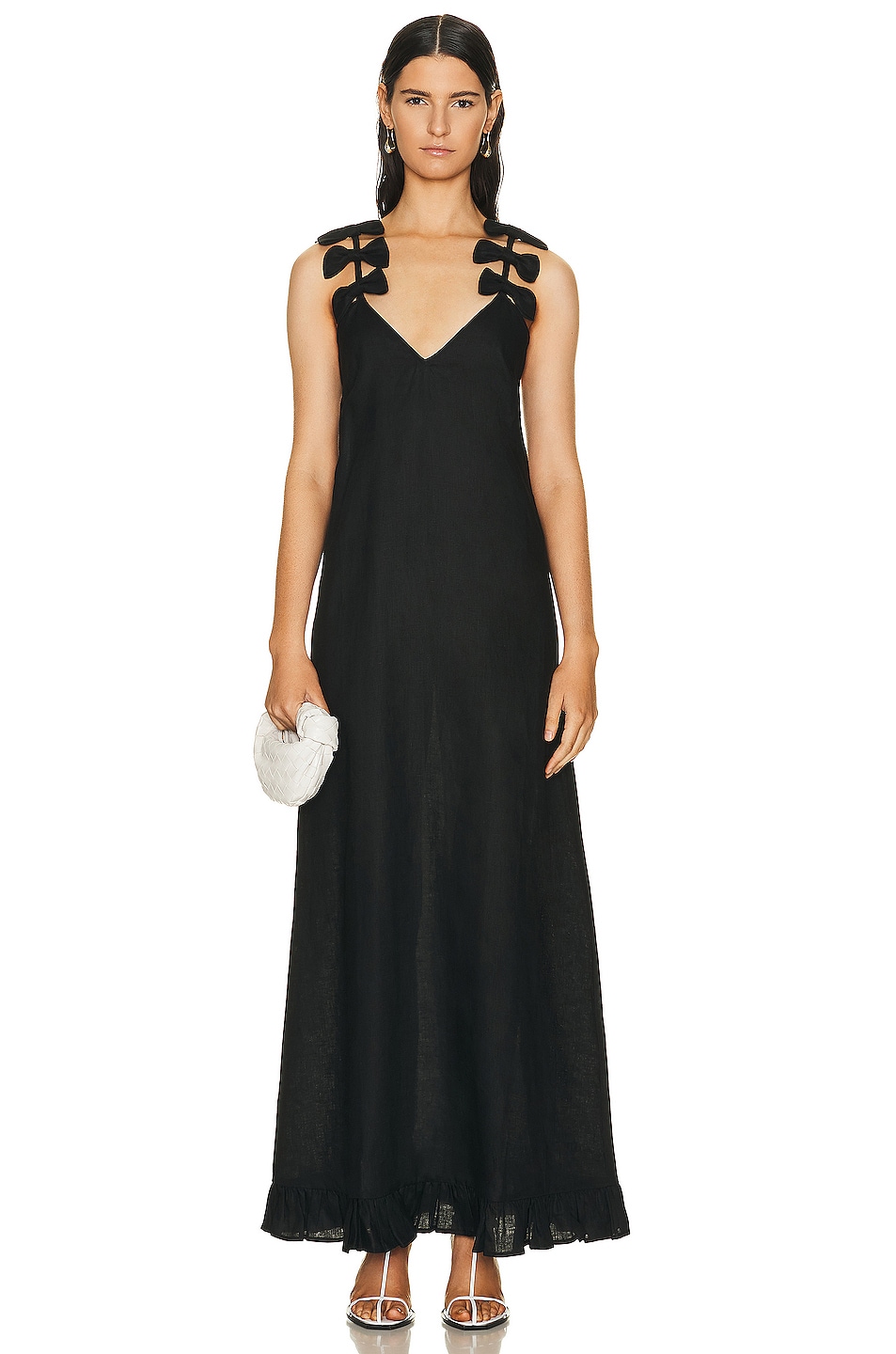 Image 1 of ADRIANA DEGREAS Fantasy Solid Long Dress in Black