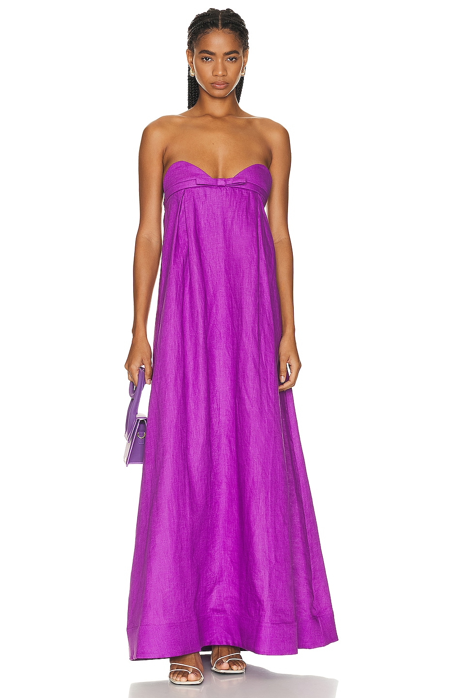 Image 1 of ADRIANA DEGREAS Solid Strapless Long Dress in Purple