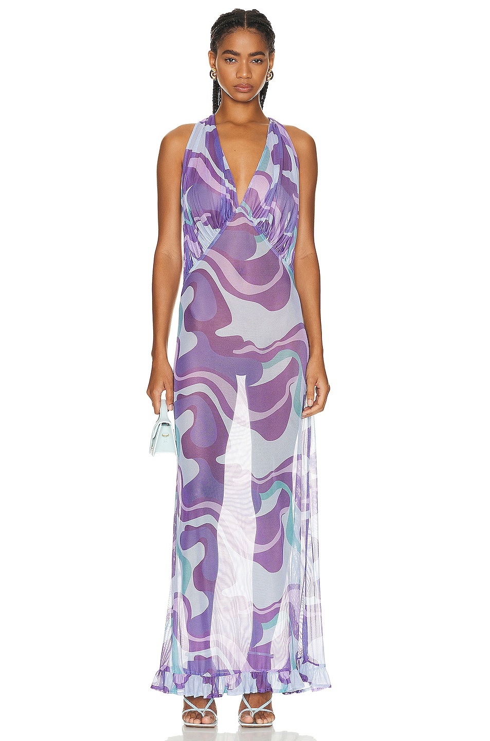 Image 1 of ADRIANA DEGREAS Wave Halterneck Frilled Long Dress in Unique