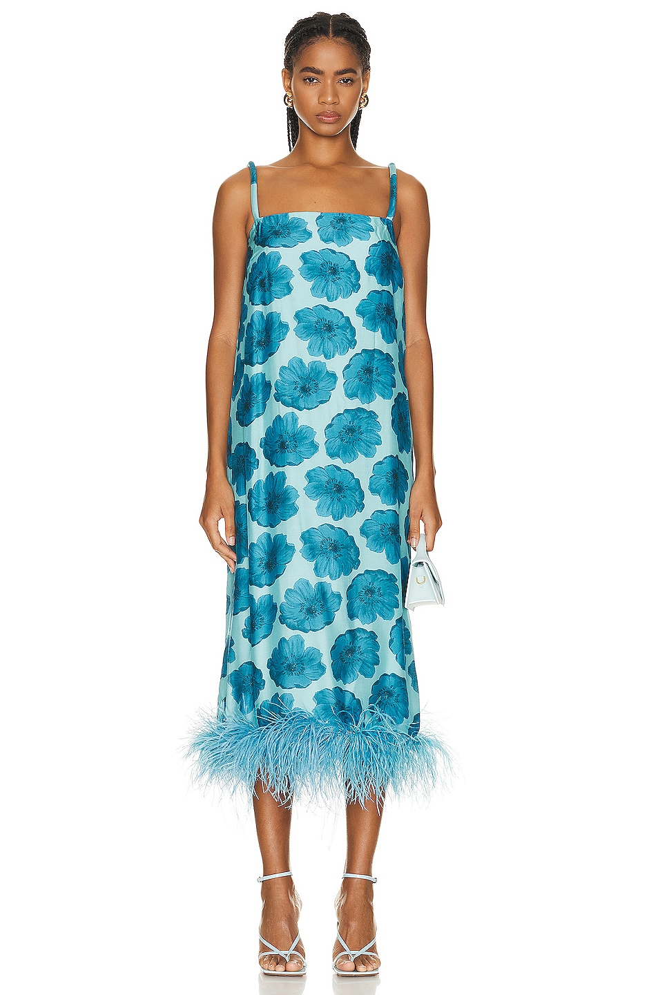 Image 1 of ADRIANA DEGREAS Floral Classic Feather Midi Dress in Unique