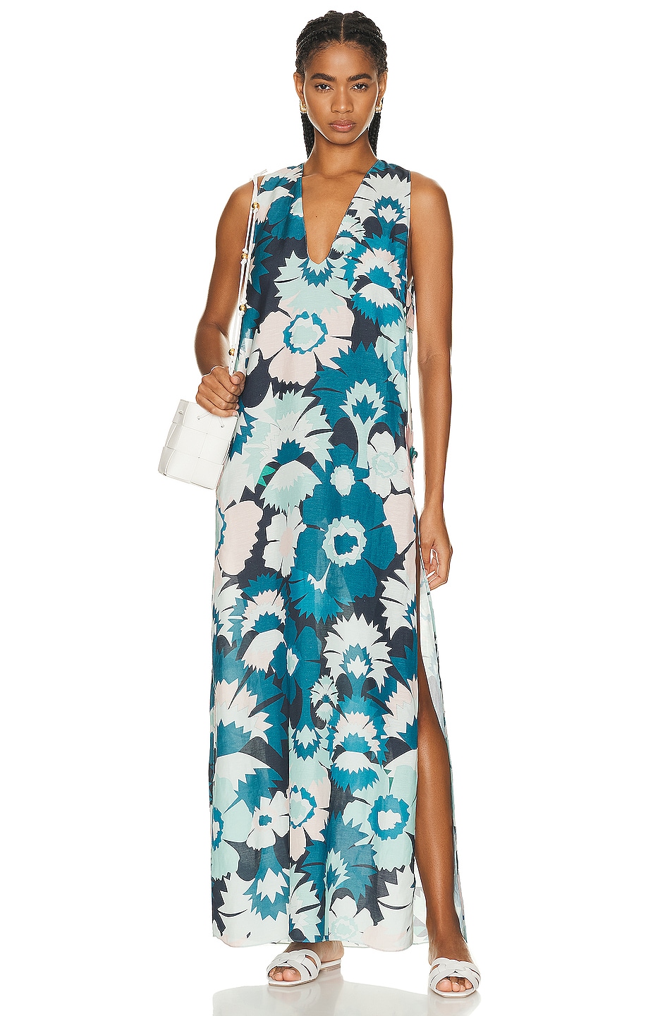 Image 1 of ADRIANA DEGREAS Flower Power V Neck Long Dress in Unique