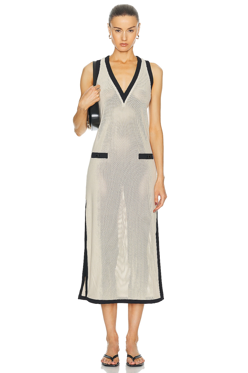 Image 1 of ADRIANA DEGREAS Tricot Long Dress in Beige Striped