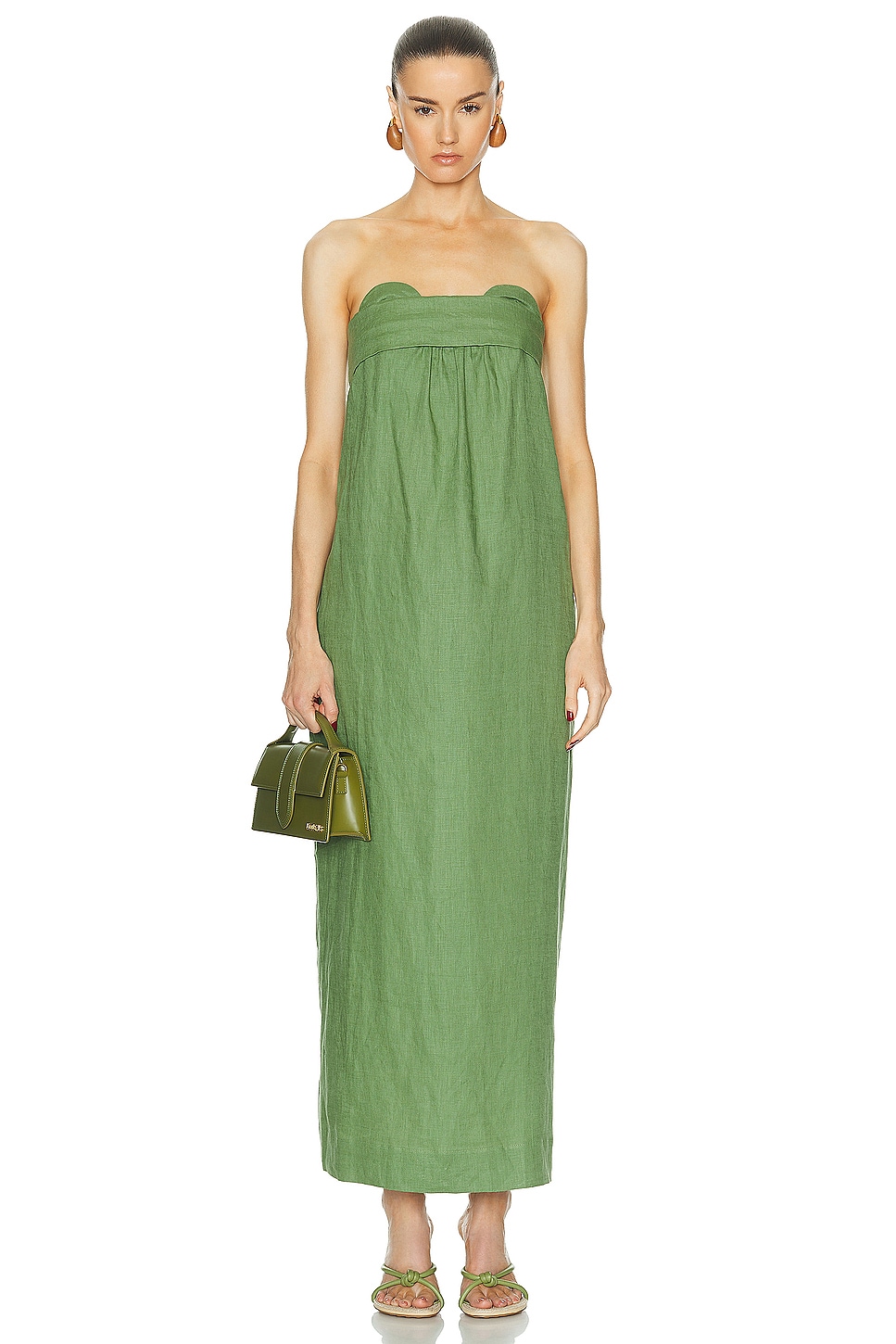 Image 1 of ADRIANA DEGREAS Jellyfish Solid Strapless Long Dress in Dark Green