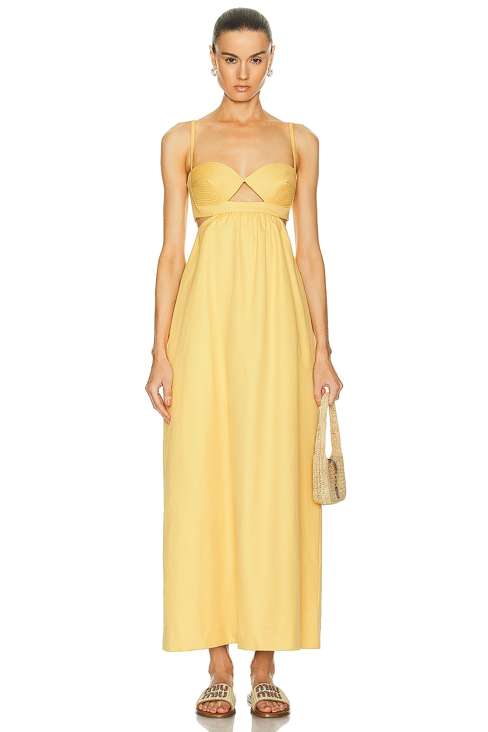 Matelasse Cotton Long Dress in Yellow