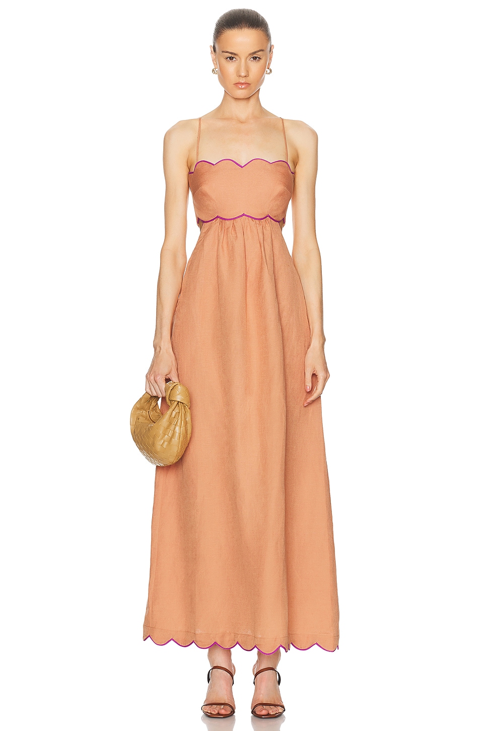 Image 1 of ADRIANA DEGREAS Seashell Solid Cut Out Long Dress in Peach