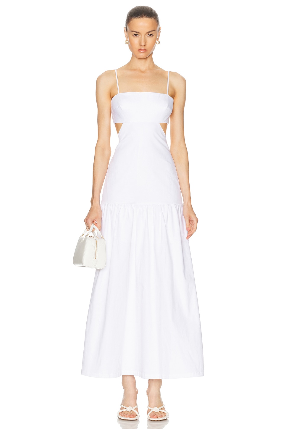 Image 1 of ADRIANA DEGREAS Solid Cut Out Long Dress in Off White
