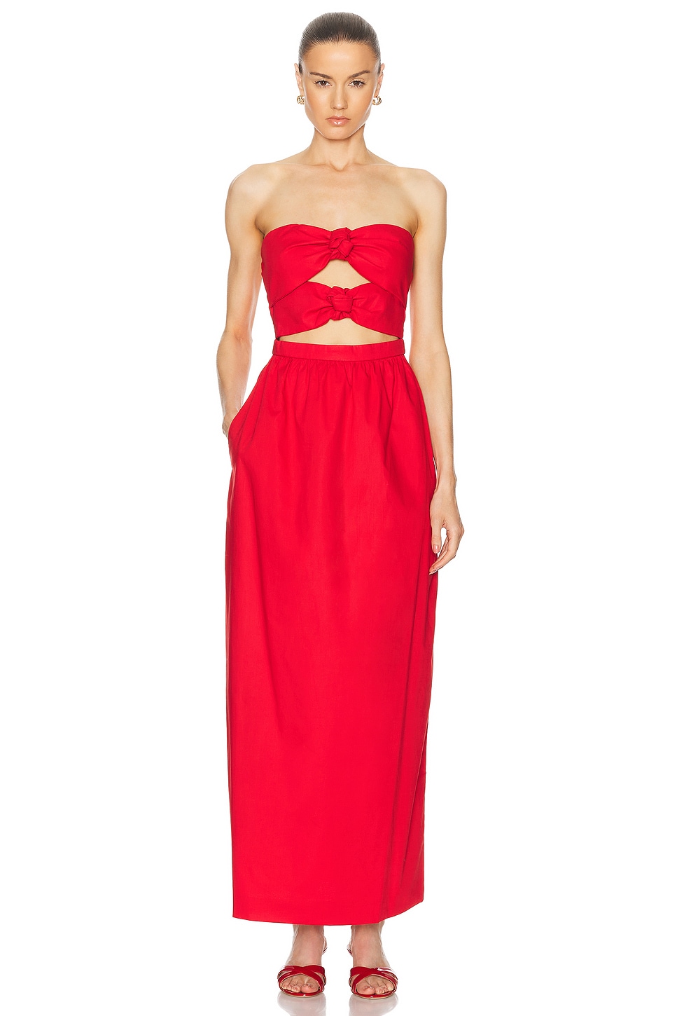 Image 1 of ADRIANA DEGREAS Solid Double Knot Long Dress in Red