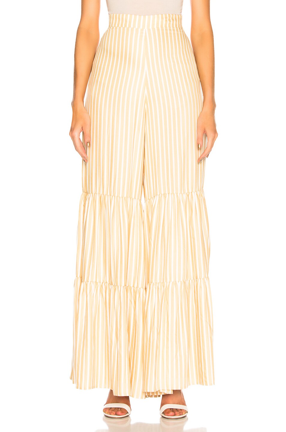 Image 1 of ADRIANA DEGREAS Striped Wide Leg Pant in Yellow