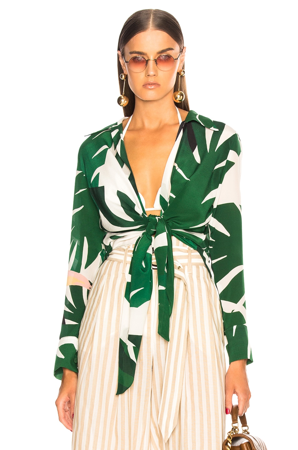 Image 1 of ADRIANA DEGREAS for FWRD Tie Front Top in Green Foliage