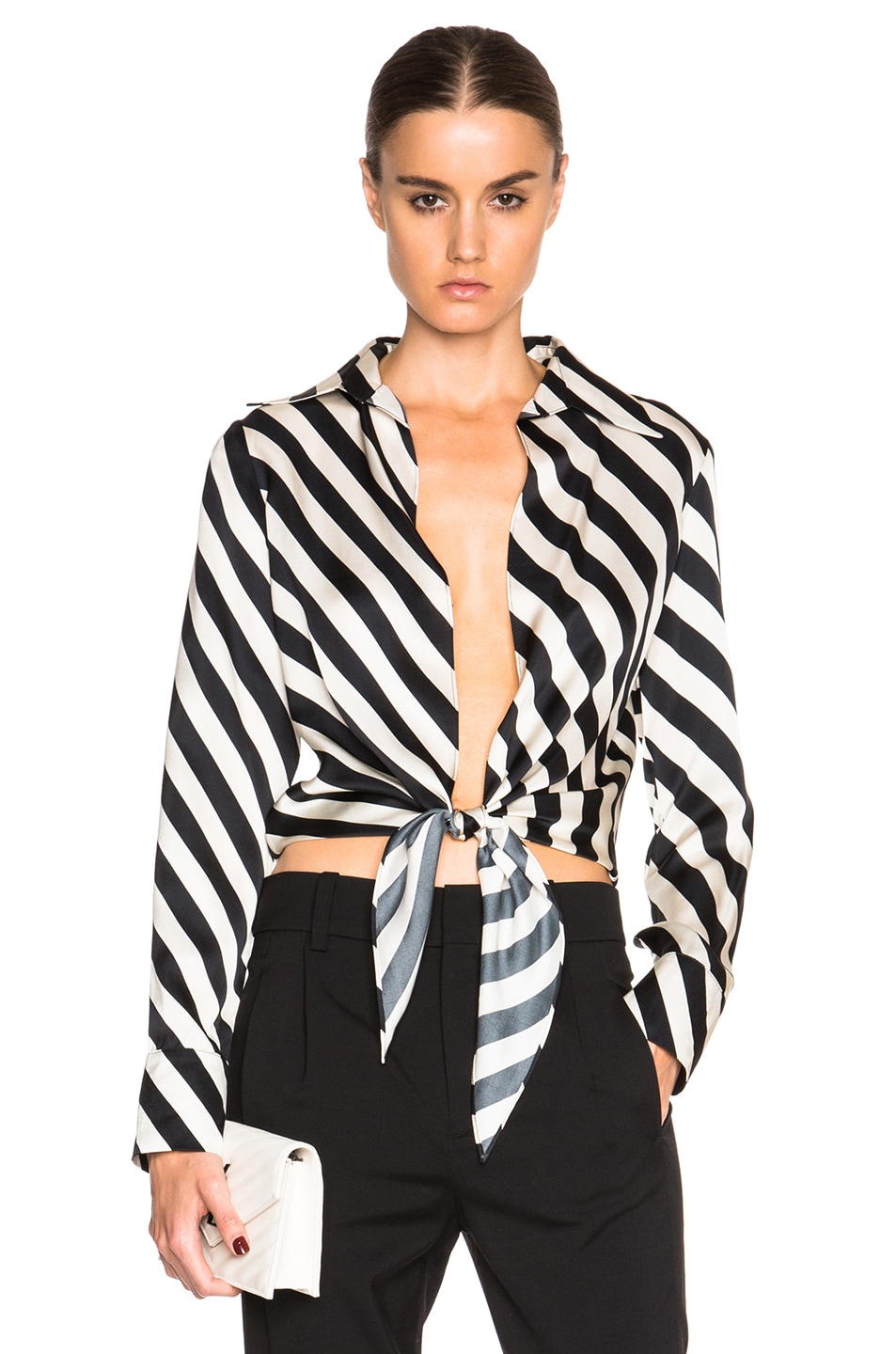 Image 1 of ADRIANA DEGREAS Silk Satin Tie Top in Striped