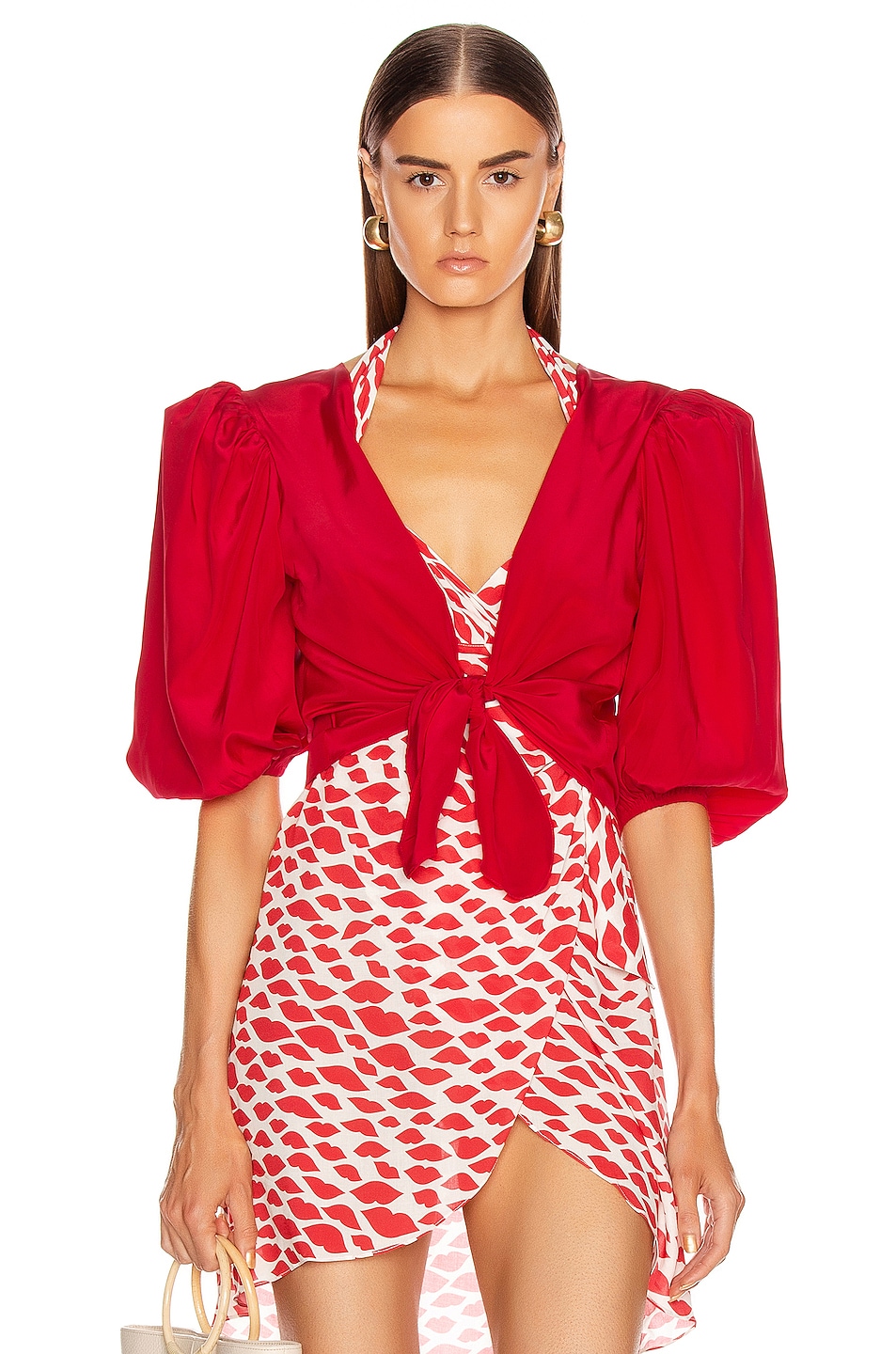 Image 1 of ADRIANA DEGREAS Tied Bacio Shirt in Red