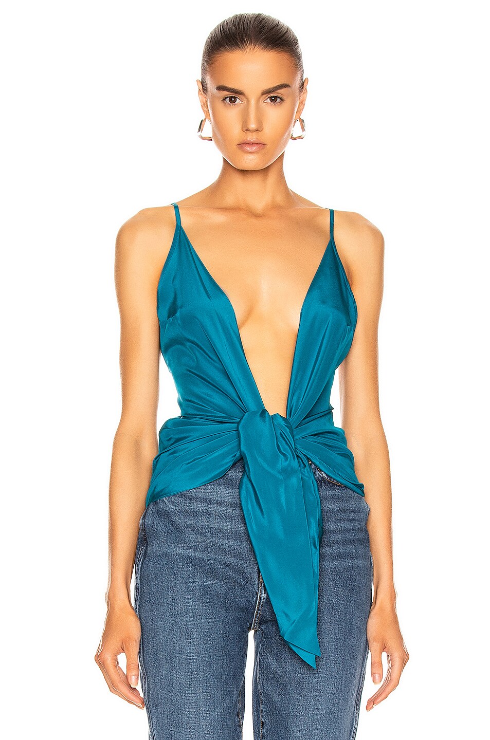 Image 1 of ADRIANA DEGREAS Solid Blouse With Knot in Blue
