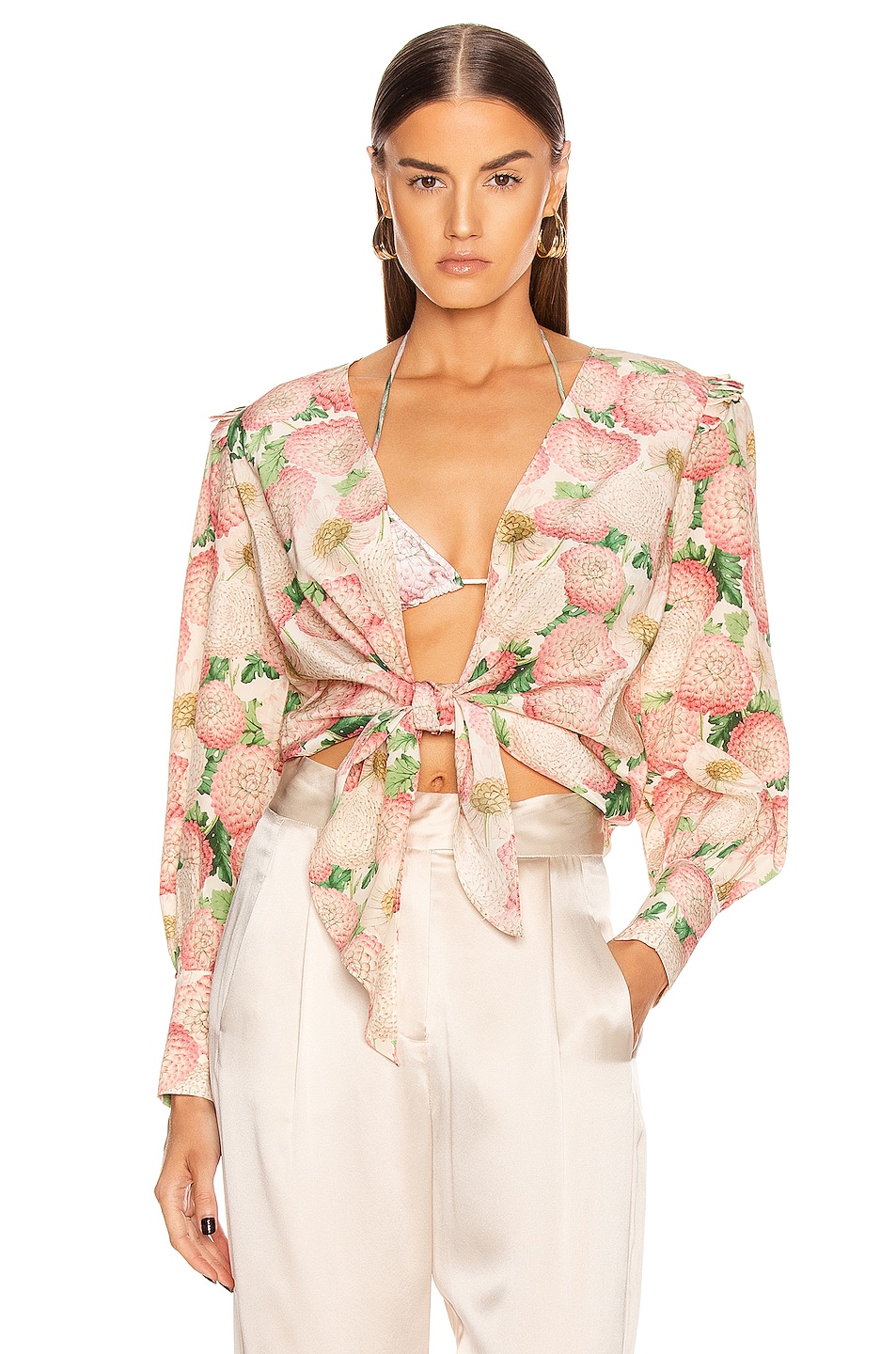 Image 1 of ADRIANA DEGREAS Dahlia Shirt With Voluminous Sleeves in Off White