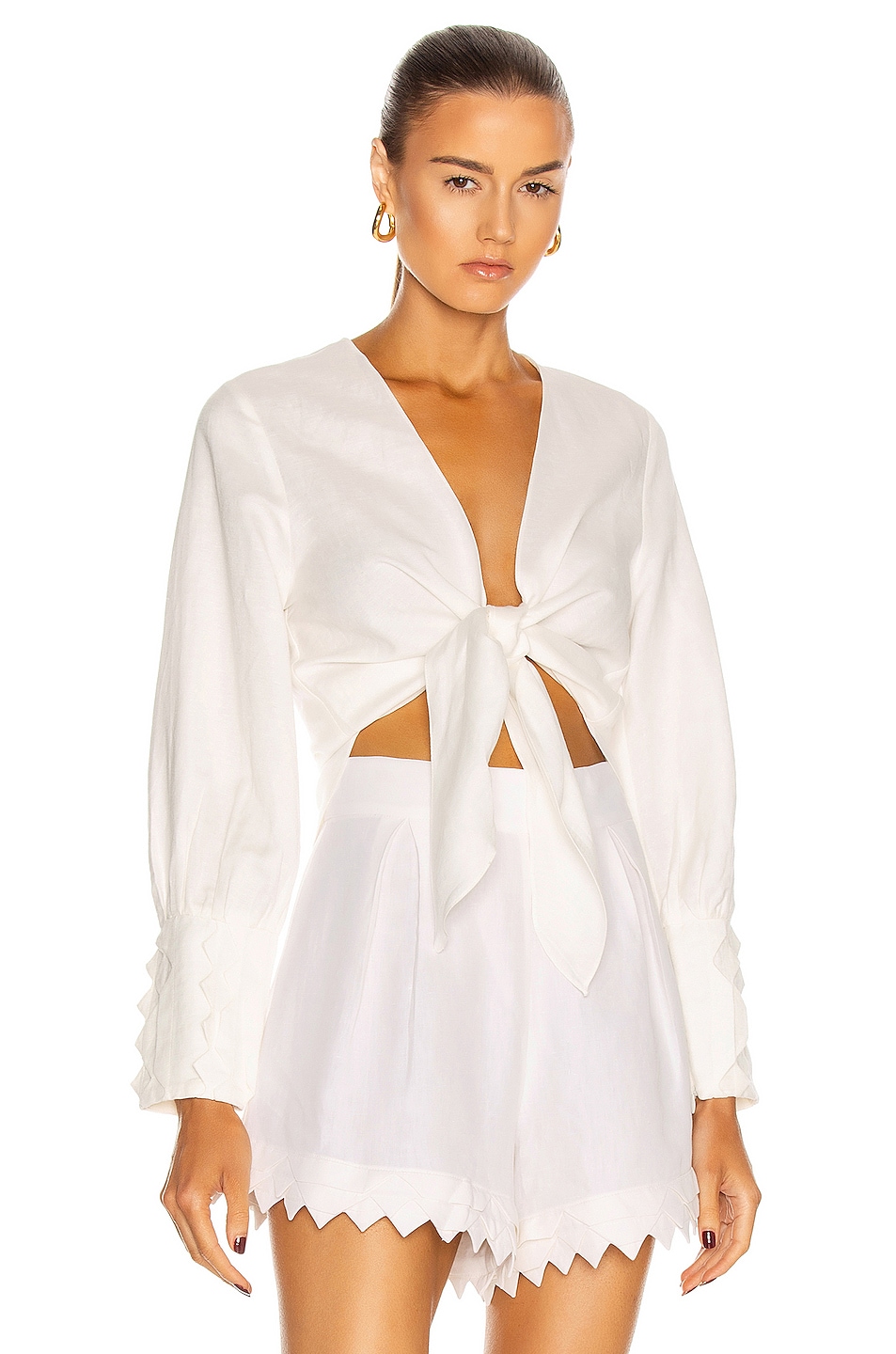 Image 1 of ADRIANA DEGREAS Linen Shirt With Application in White