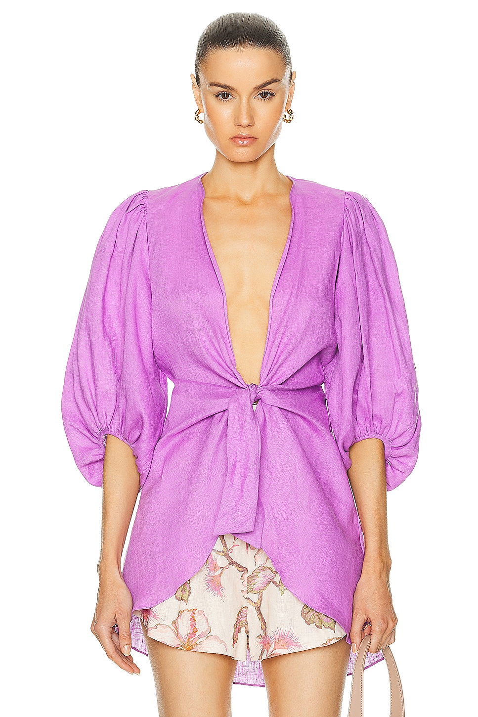 Image 1 of ADRIANA DEGREAS Solid Voluminous Sleeves Shirt in Light Purple