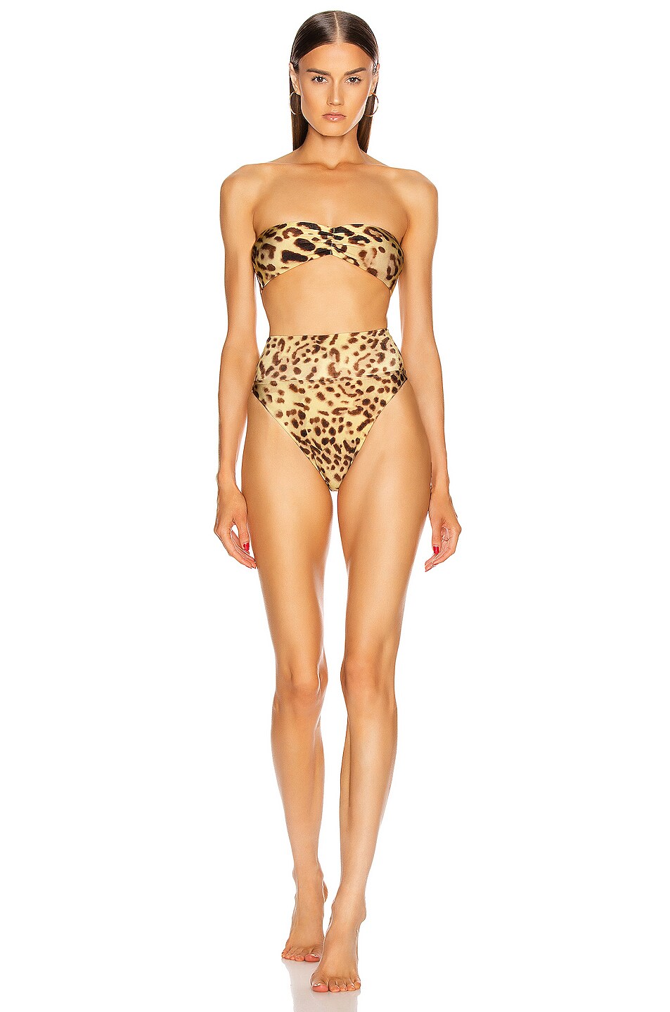 Image 1 of ADRIANA DEGREAS Leopard Bandeau With High Leg Bikini in Brown