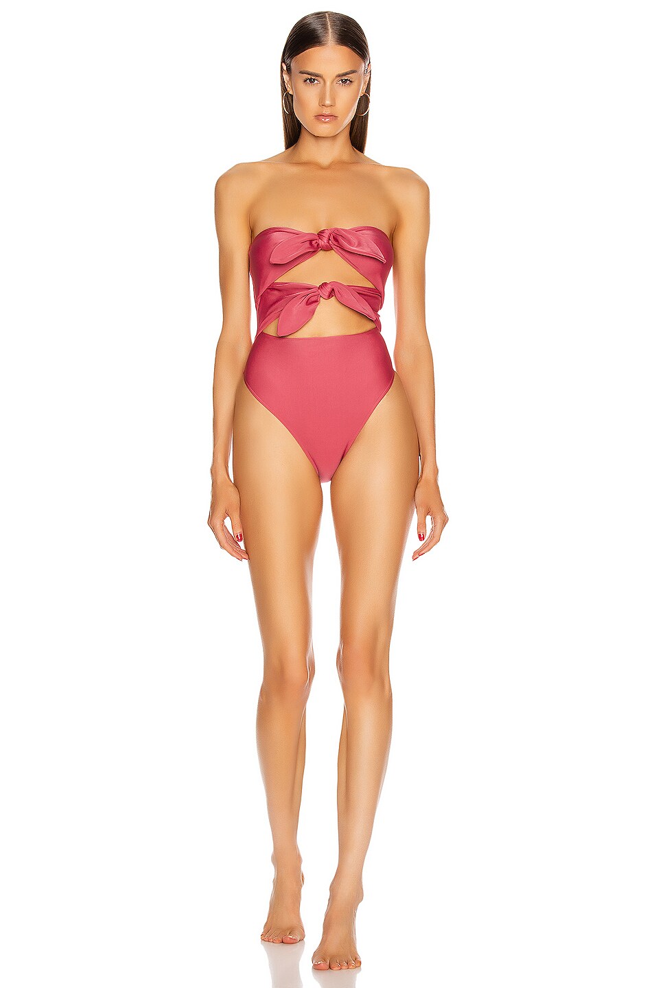 Image 1 of ADRIANA DEGREAS Solid Strapless High Leg Swimsuit With Double Knot in Pink