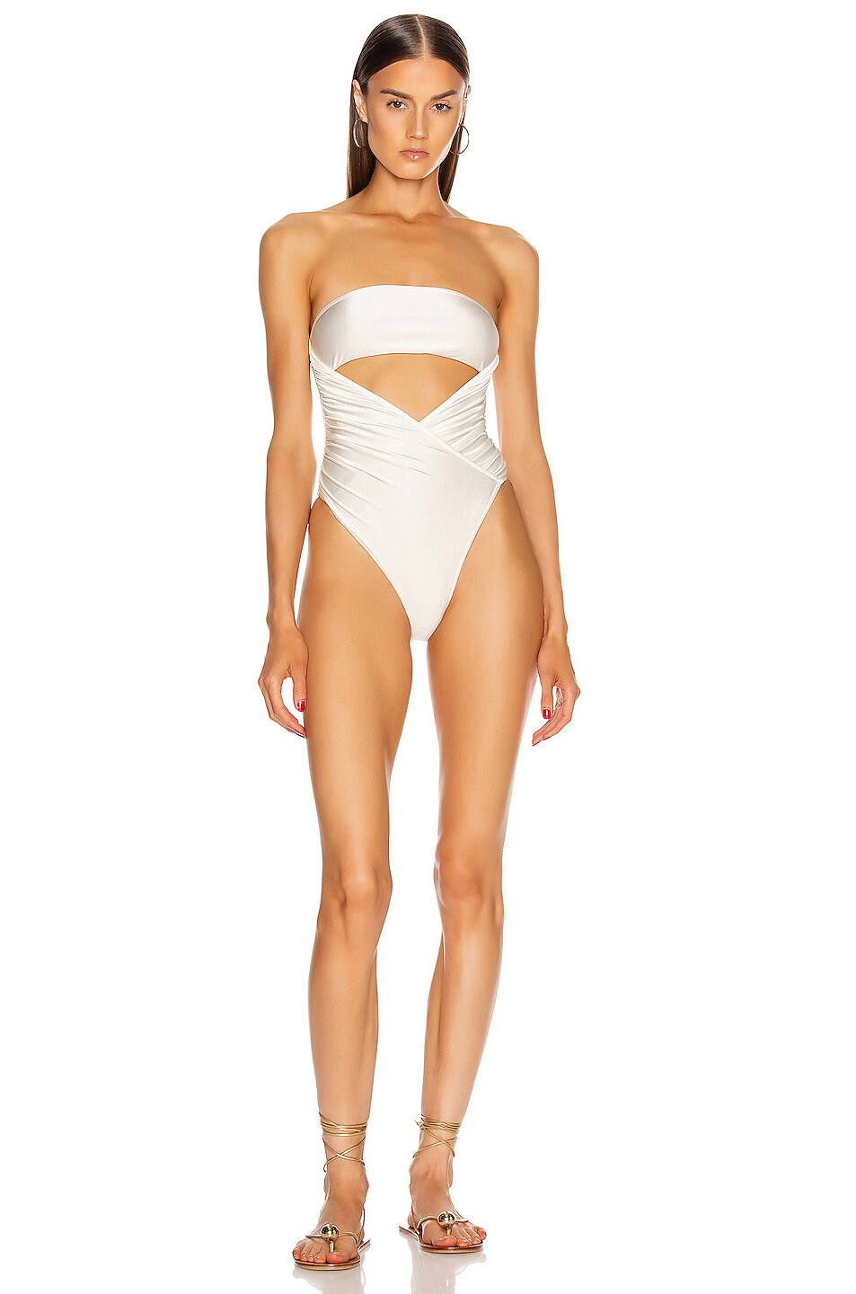 Image 1 of ADRIANA DEGREAS Solid High Leg Strapless Swimsuit in Off White