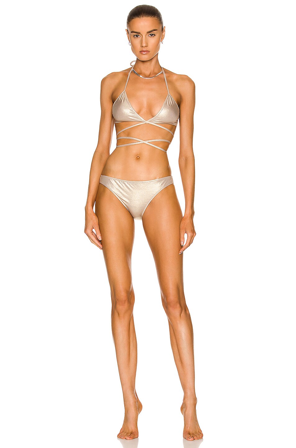 Image 1 of ADRIANA DEGREAS Metallic Wrap Triangle Bikini in Golden