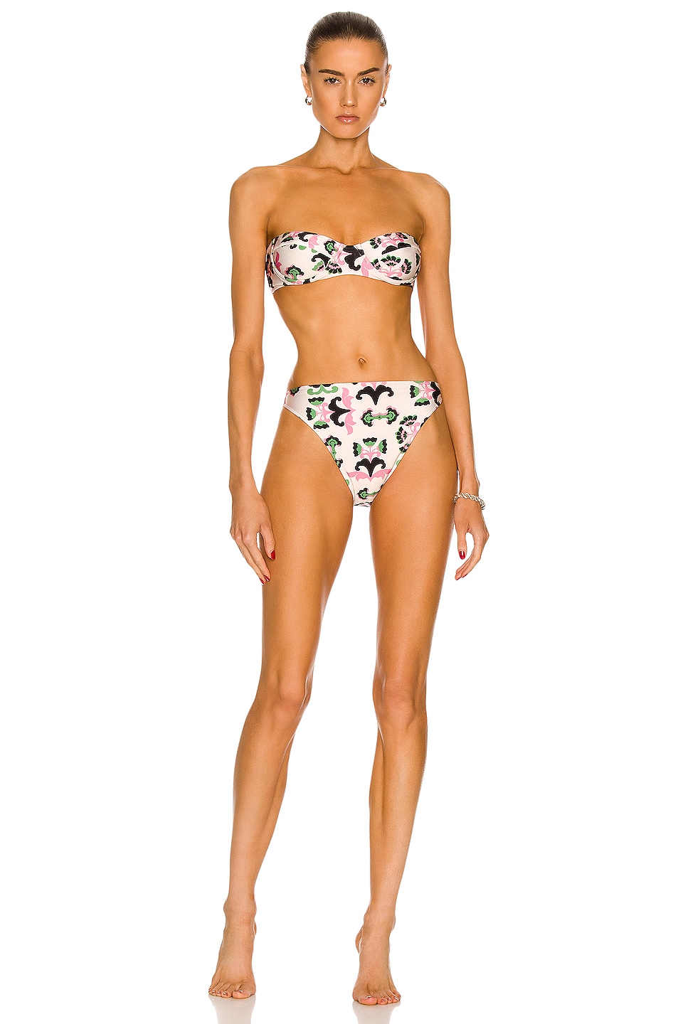 Image 1 of ADRIANA DEGREAS Twisted Flower High Leg Strapless Bikini in Off White