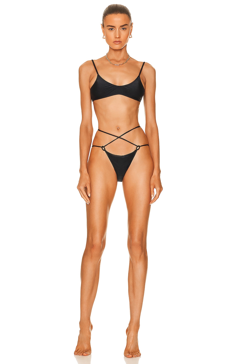 Image 1 of ADRIANA DEGREAS Solid Bikini Set With Wraparound Ties in Black