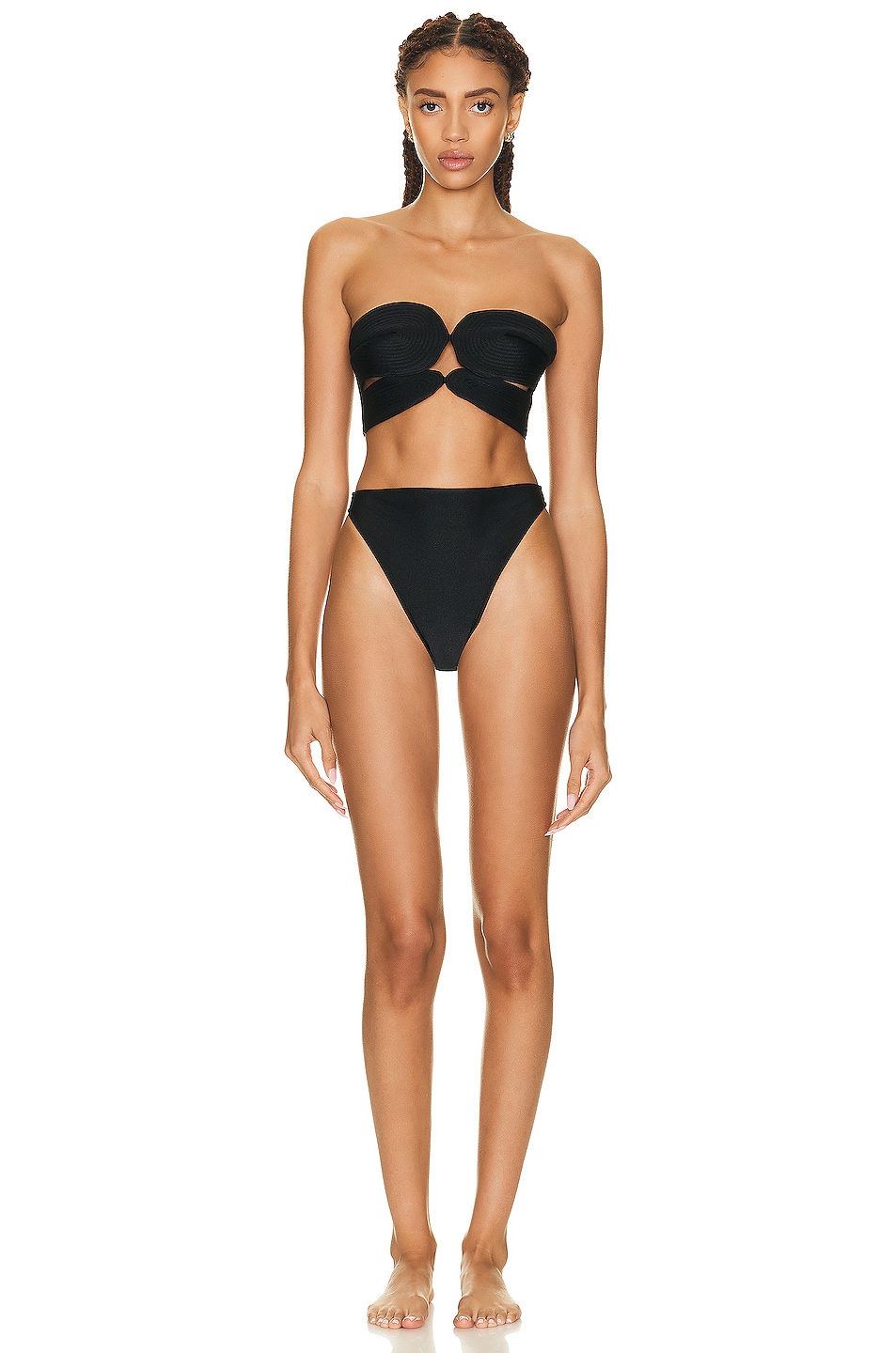 Image 1 of ADRIANA DEGREAS Matelasse Strapless High-leg Bikini in Black