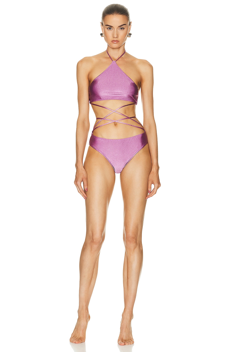 Image 1 of ADRIANA DEGREAS Solid Wrap Around Bikini Set in Violet