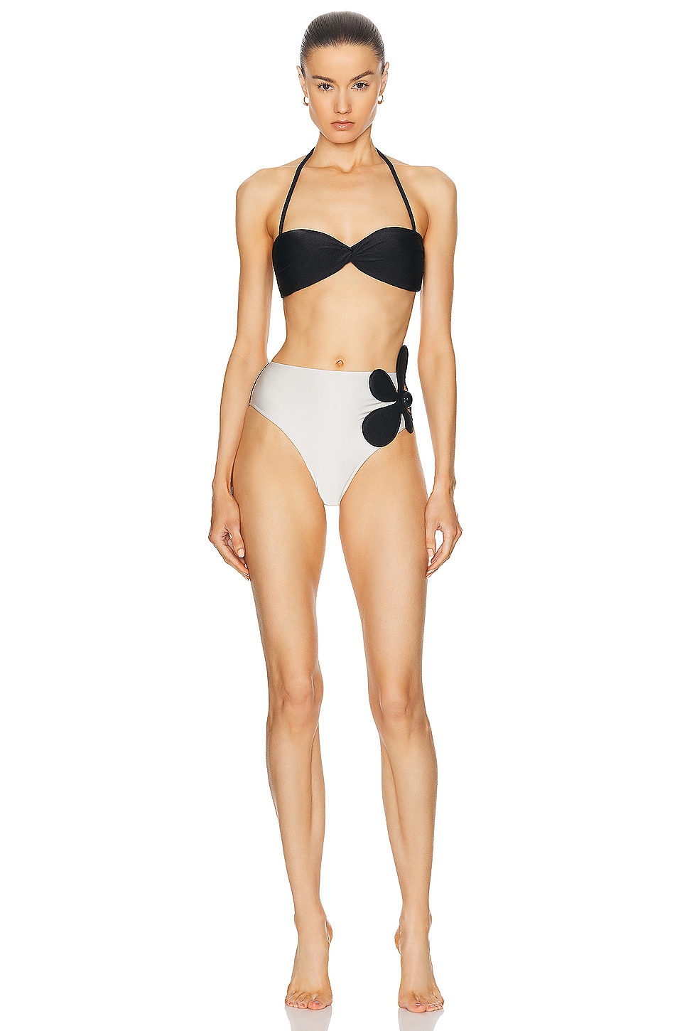Image 1 of ADRIANA DEGREAS Floral High Leg Strapless Bikini Set in Off White