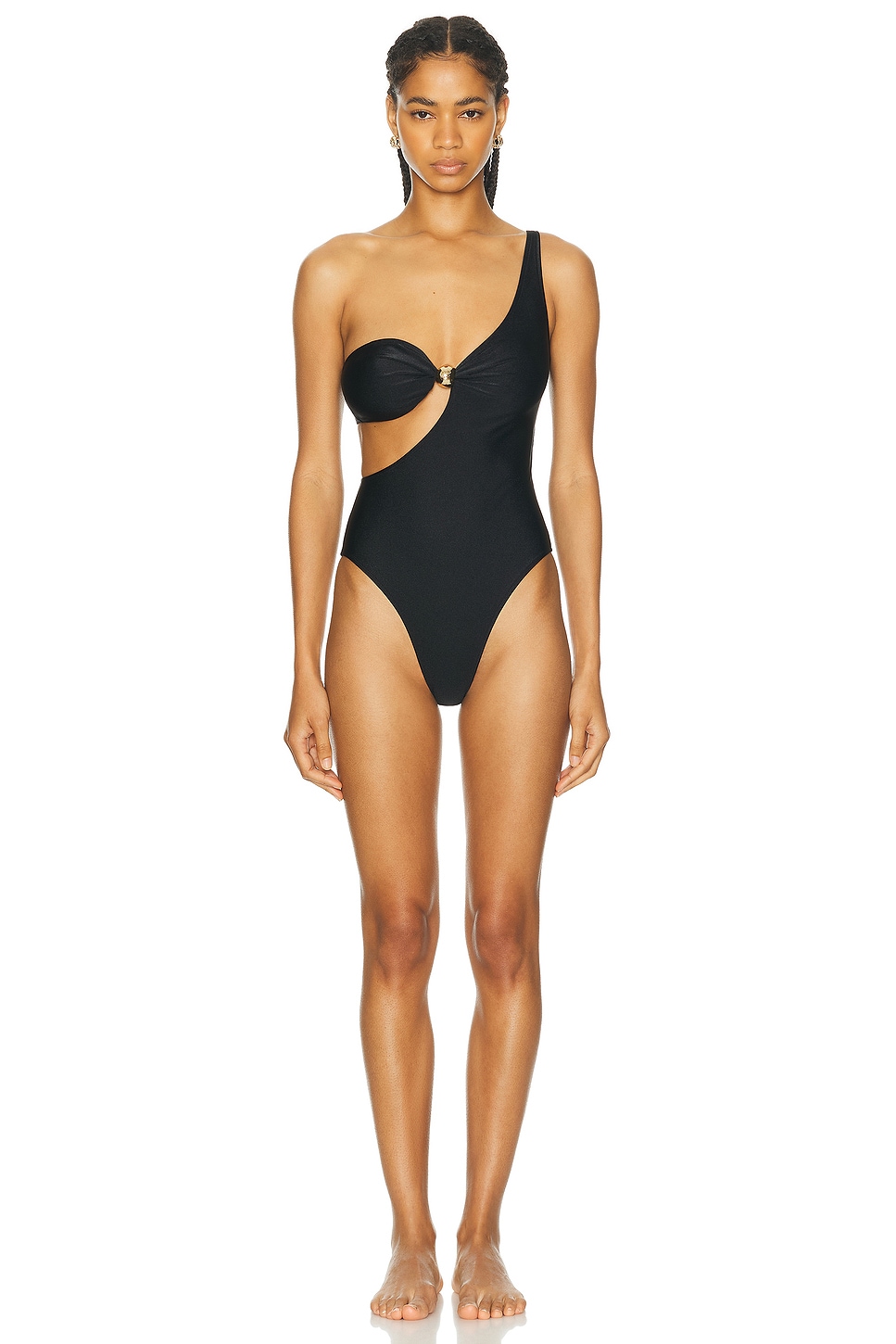 Image 1 of ADRIANA DEGREAS Holiday One Shoulder One Piece Swimsuit in Black