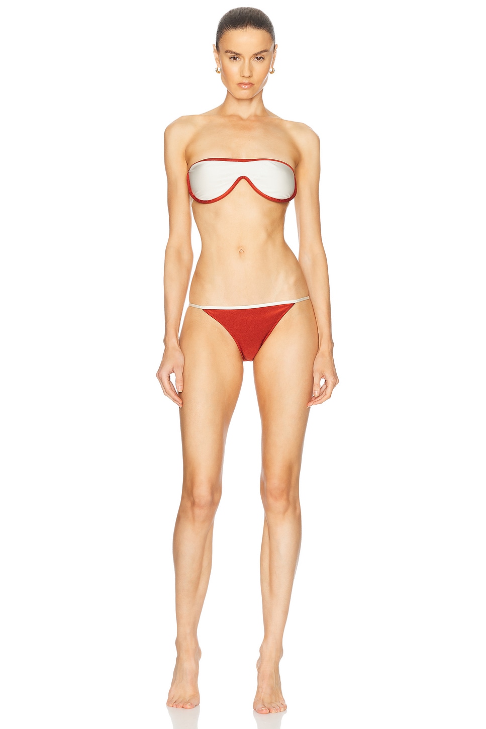 Image 1 of ADRIANA DEGREAS Vintage Lily Solid Sunglasses Bikini Set in Red & Off White