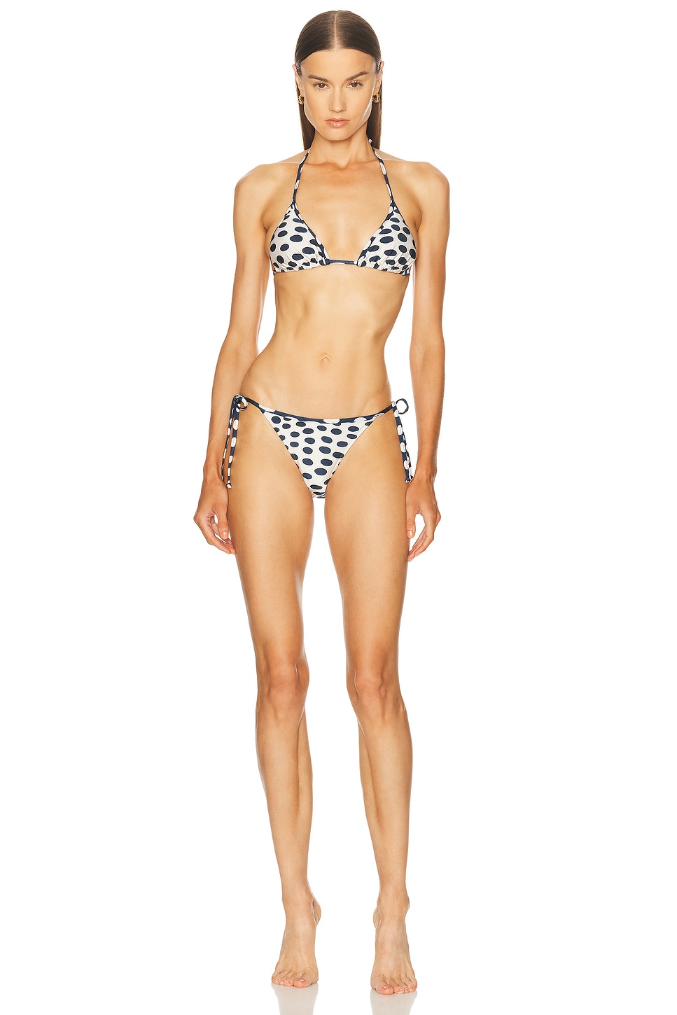 Pois Triangle Bikini Set in White,Navy