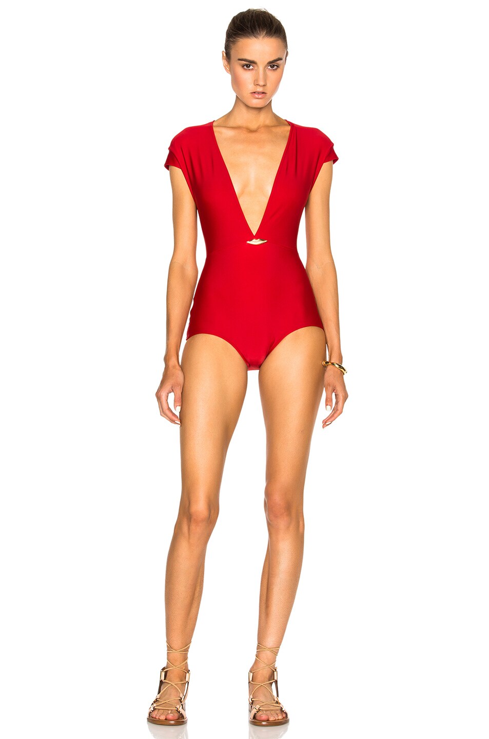 Image 1 of ADRIANA DEGREAS Lips V Neck Swimsuit in Red