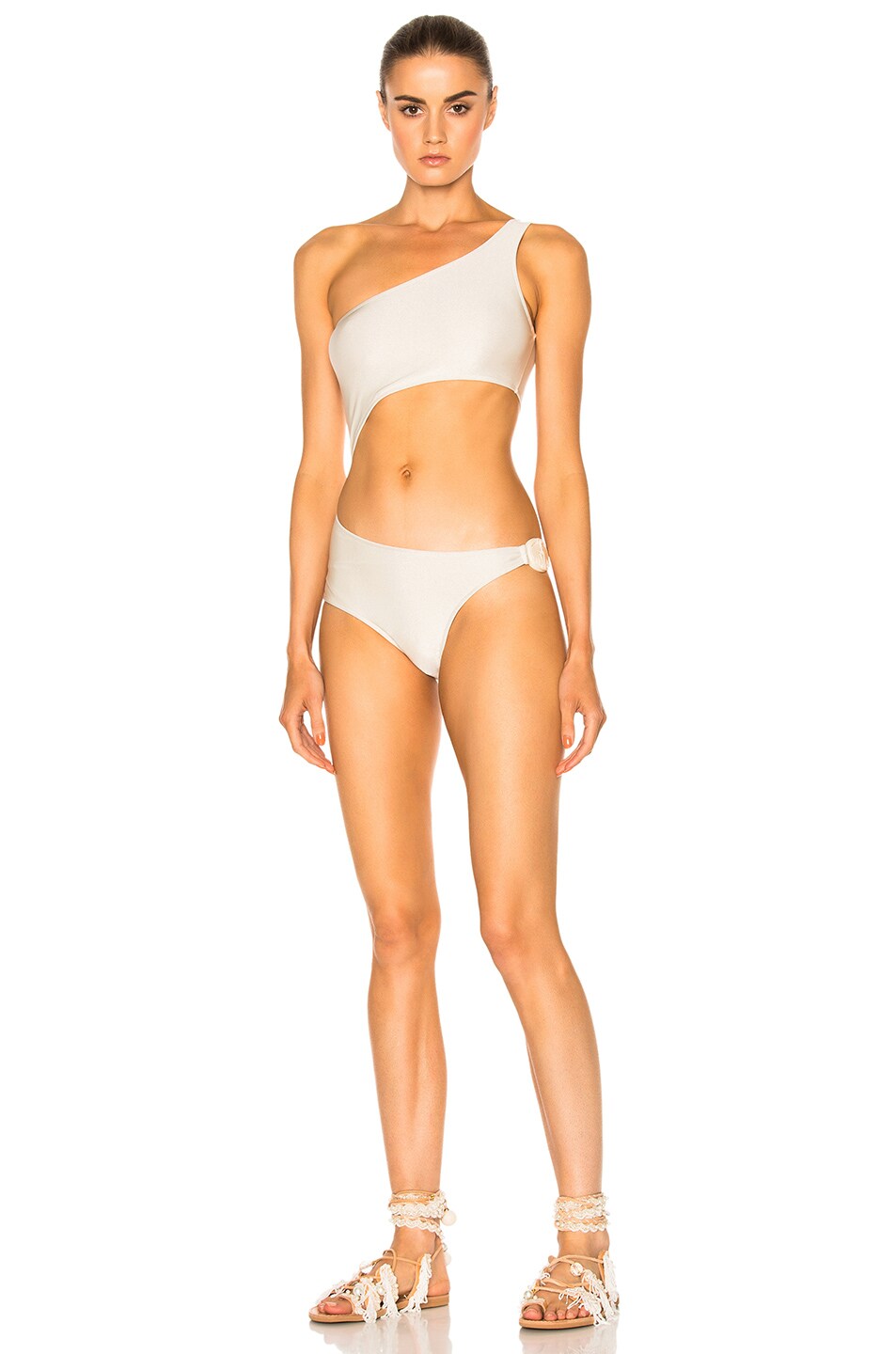 Image 1 of ADRIANA DEGREAS Elephant Buckle One Shoulder Swimsuit in Ivory