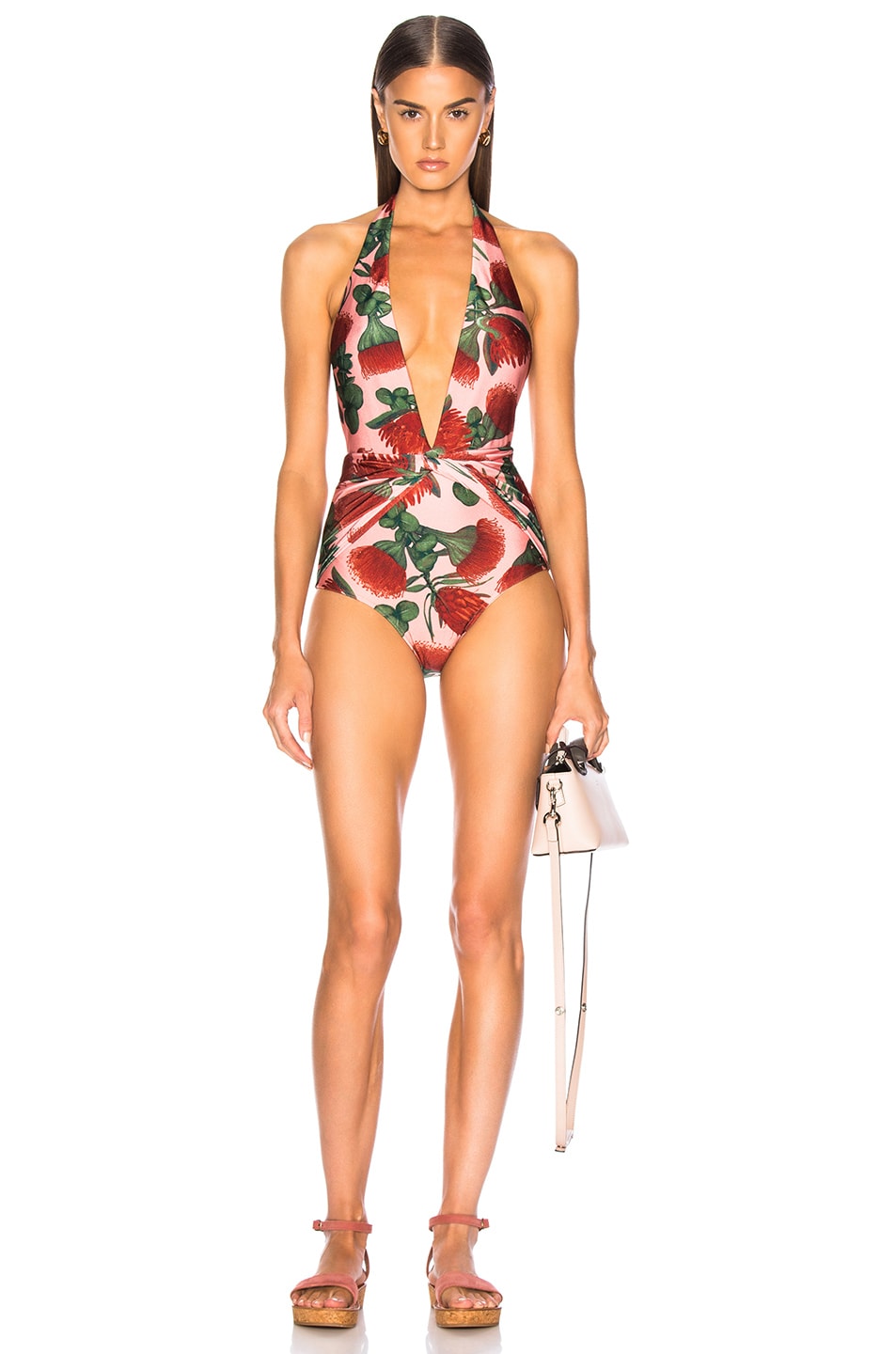 Image 1 of ADRIANA DEGREAS Fiore Twisted Halterneck Swimsuit in Rose