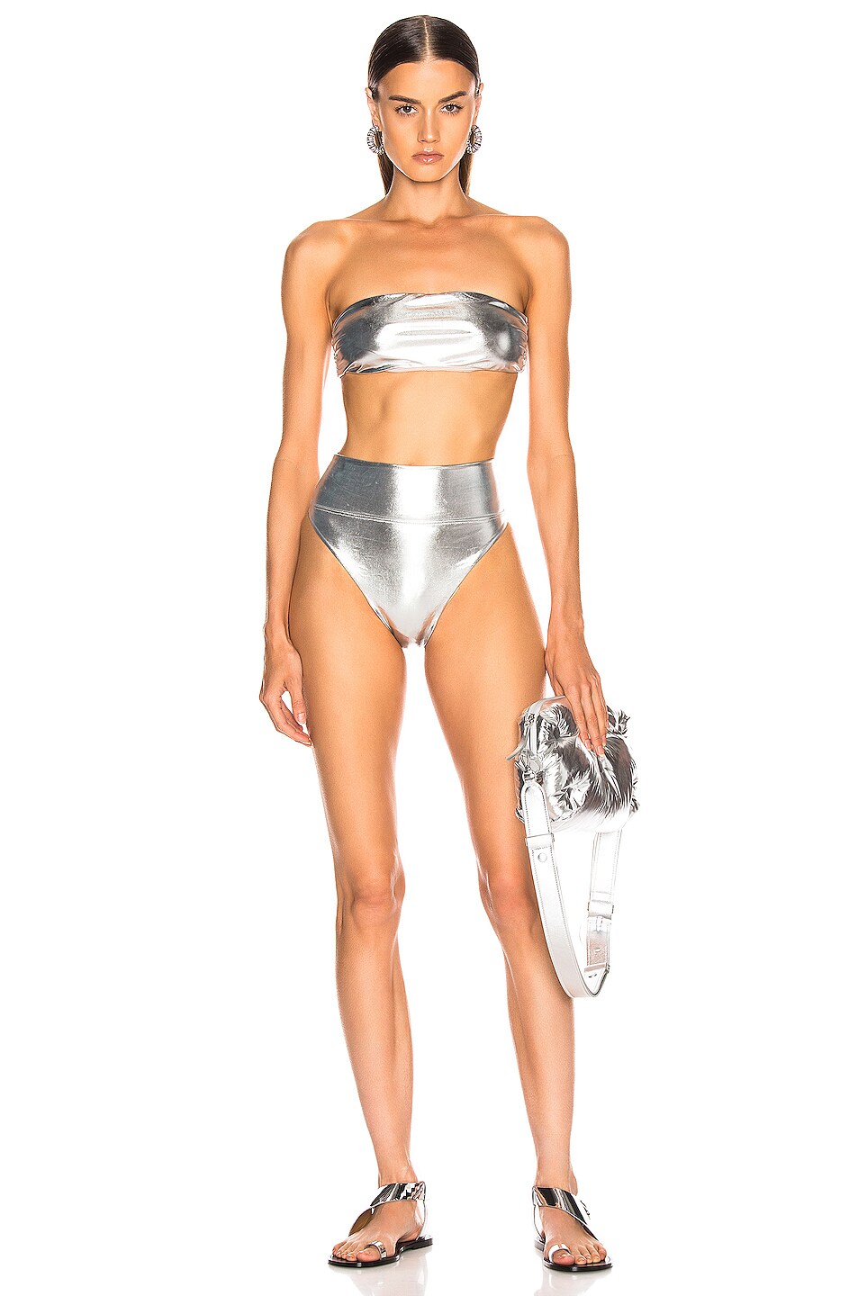 Image 1 of ADRIANA DEGREAS Bandeau & High Leg Bikini in Silver