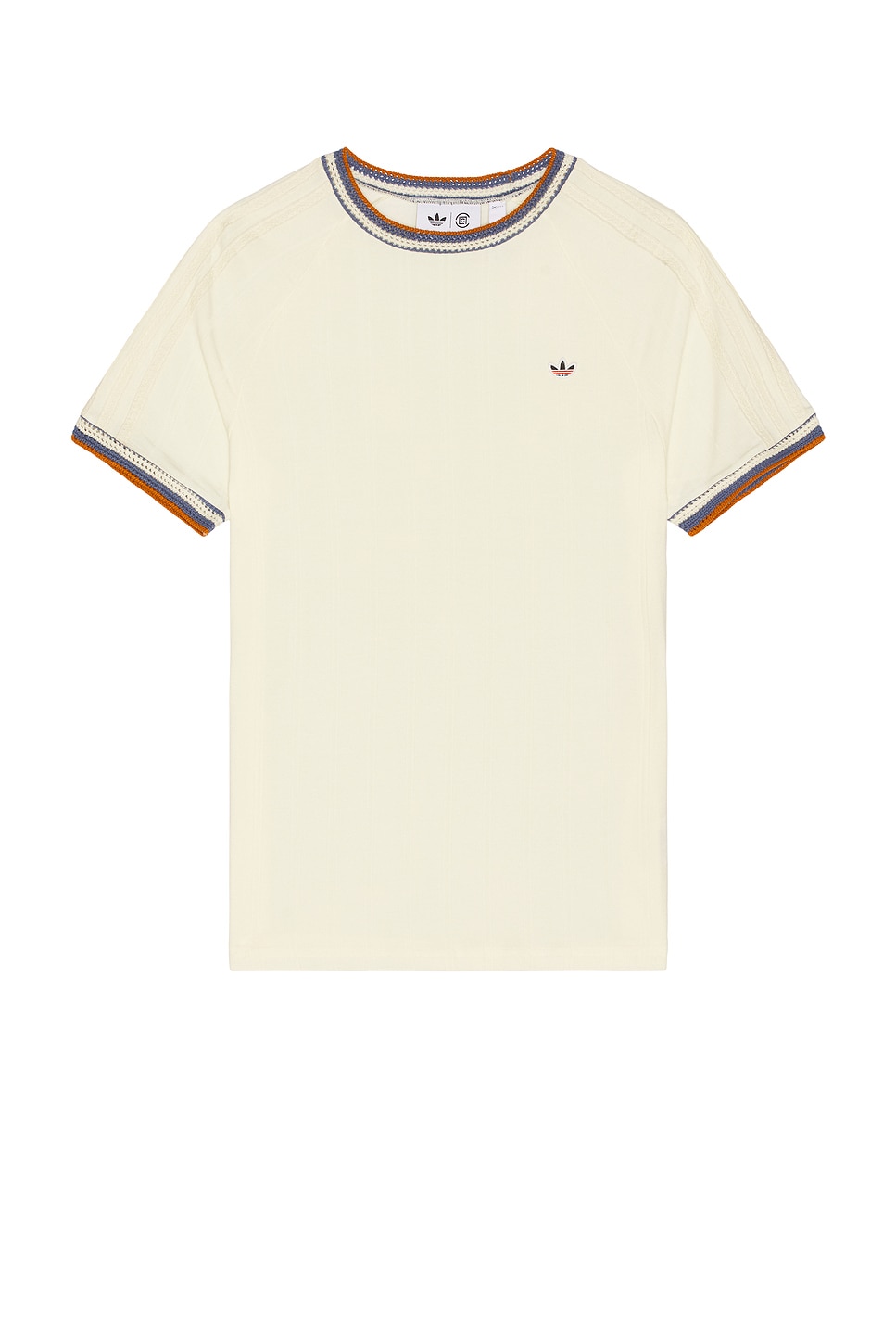 Image 1 of adidas Originals x Clot Knit Collar 3 Stripes Tee in Cream & White