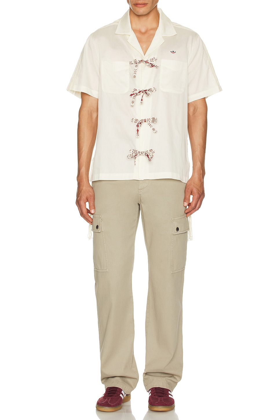 Image 1 of adidas Originals x Clot Bowling Shirt in Cream & White