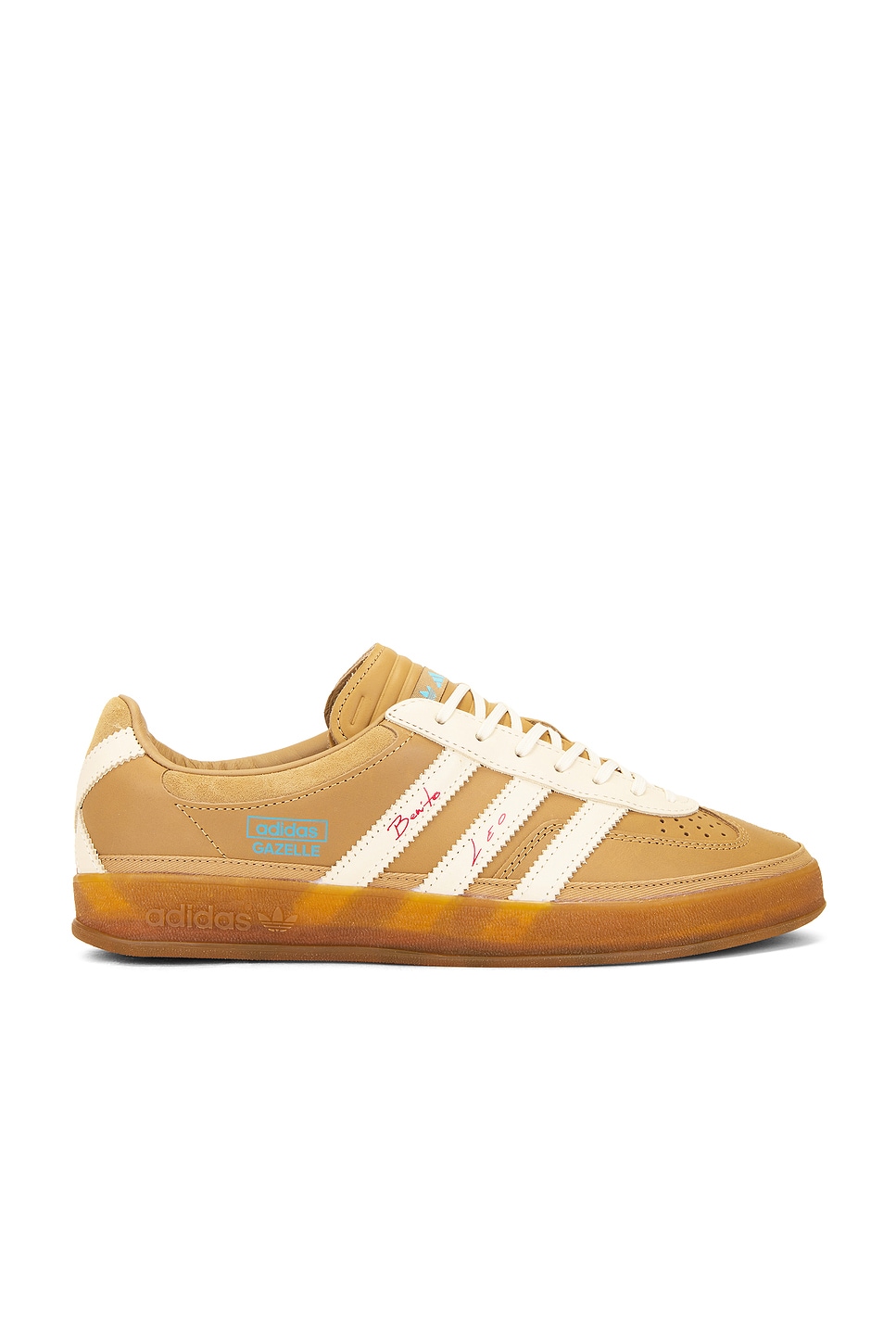 Image 1 of adidas Originals x Bad Bunny x Leo Messi Gazelle Sneakers in Cardboard, Cream White, & Wild Brown