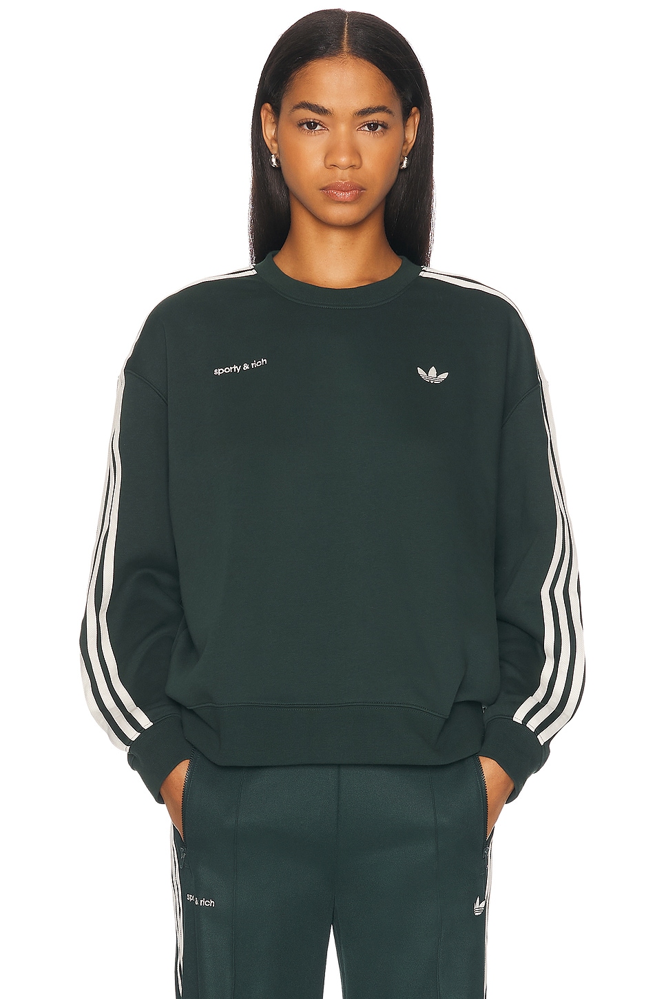 Shop Adidas Originals X Sporty & Rich Crewneck Sweatshirt In Green