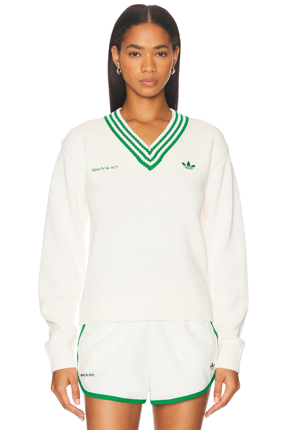 Image 1 of adidas Originals X Sporty & Rich Sweater in White & Green