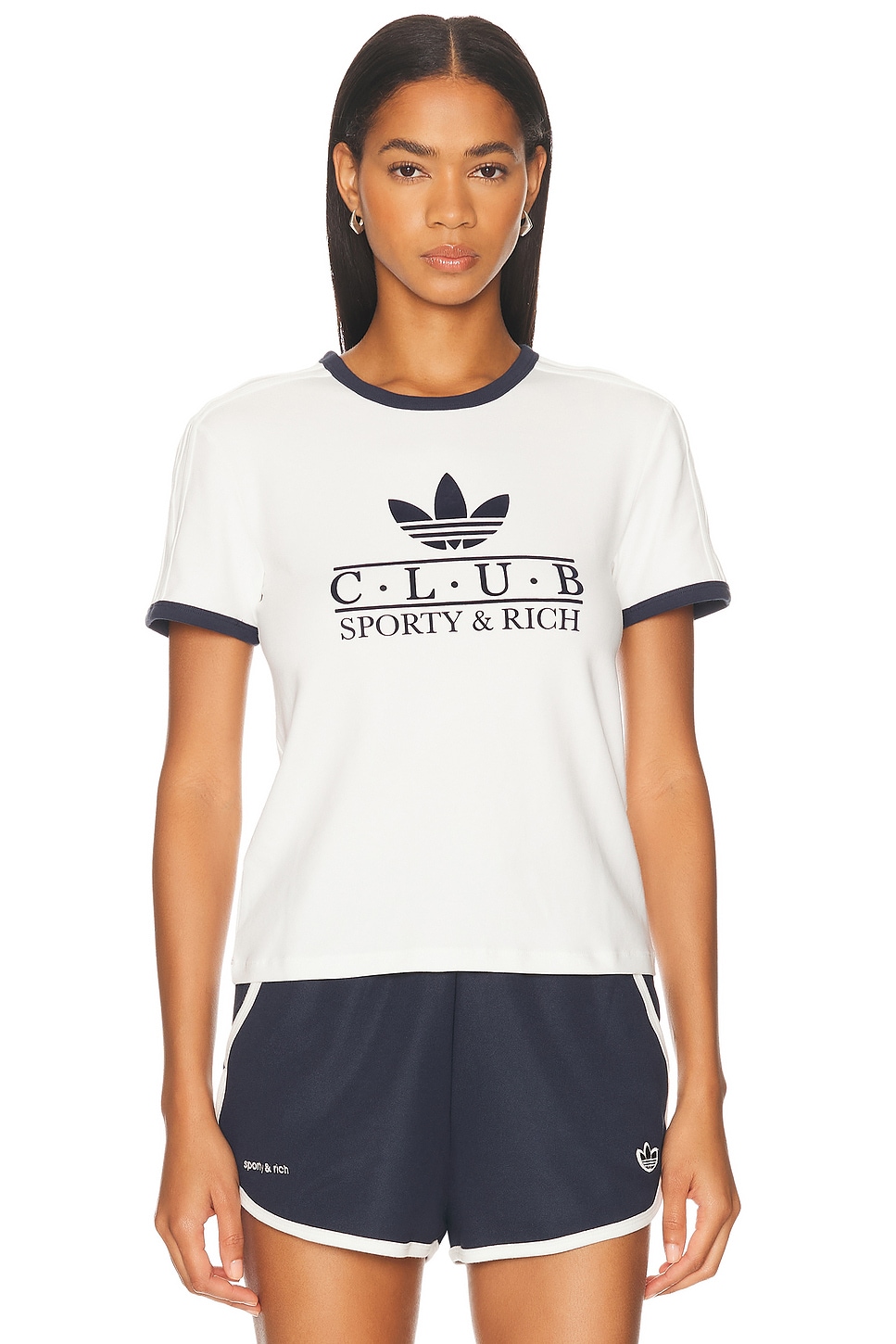 Image 1 of adidas Originals X Sporty & Rich Graphic Tee in Core White & Night Navy