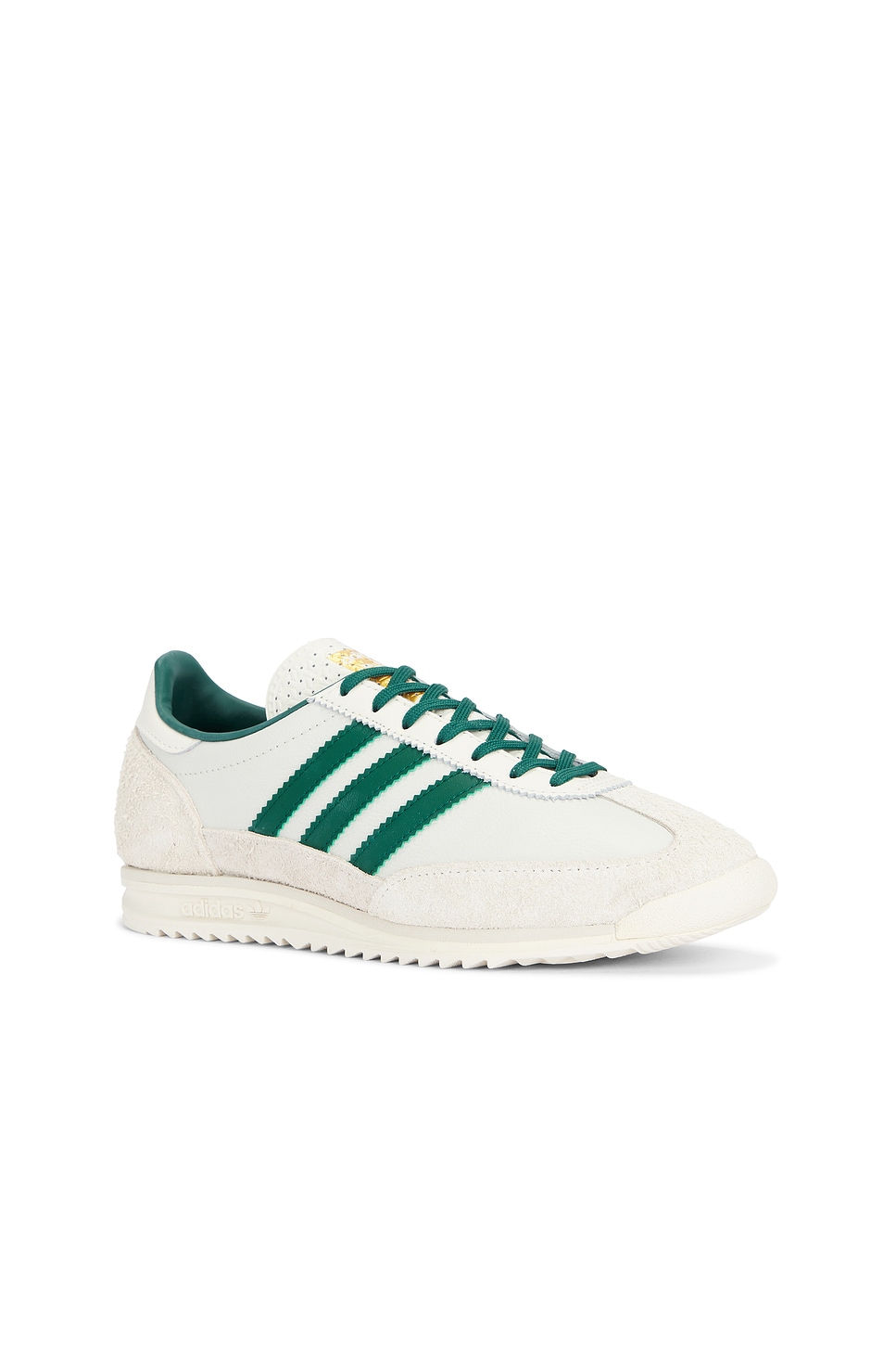 Adidas Originals Sl 72 Og Suede-trimmed Leather Sneakers In Off White  Collegiate Green  & Orbit Gre