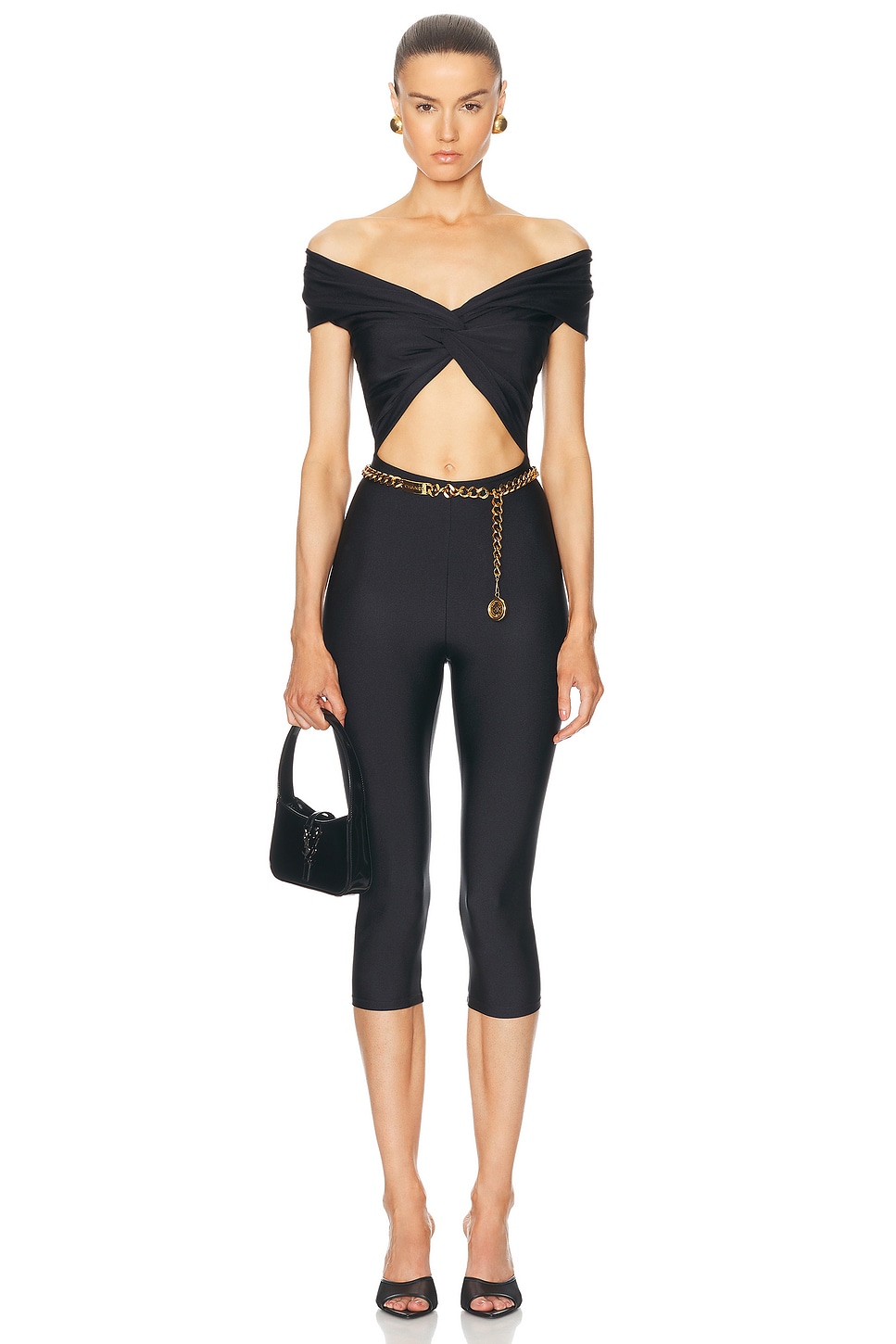 Image 1 of The Andamane Kendall Summer Off Shoulder Sleeveless Capri Jumpsuit in Black