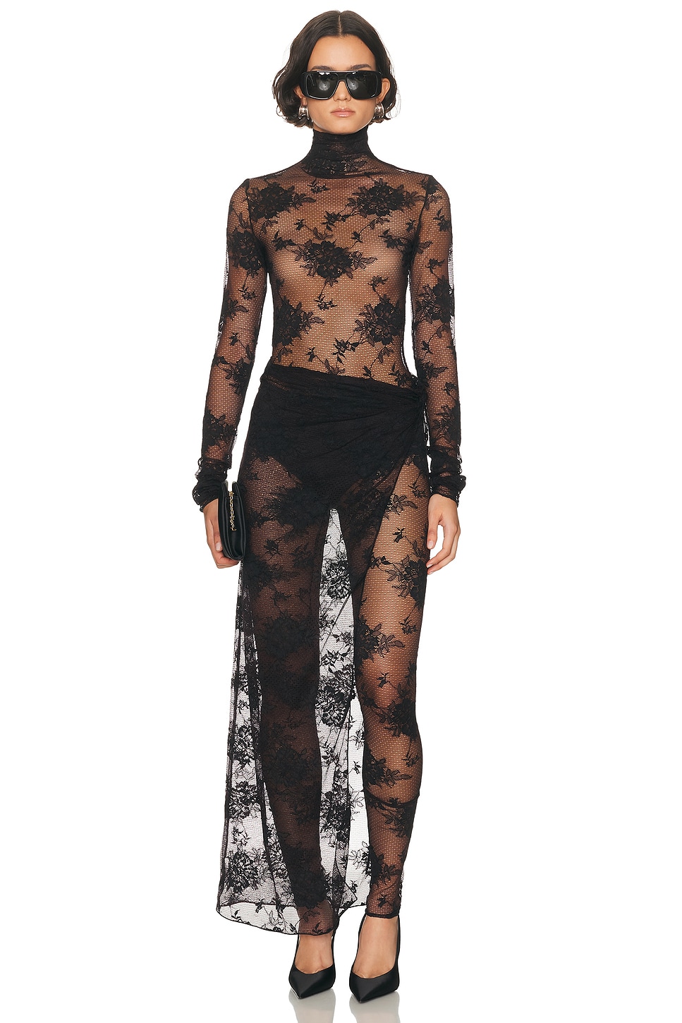 Image 1 of The Andamane Tessa Lace Turtleneck Open Back Jumpsuit in Black