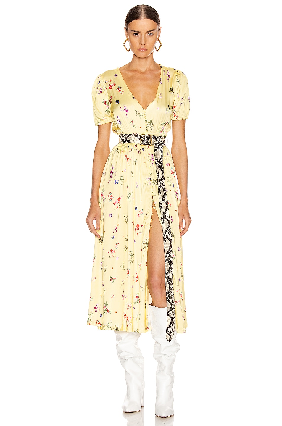 Image 1 of The Andamane Cassandra Midi Dress in Small Floral Yellow