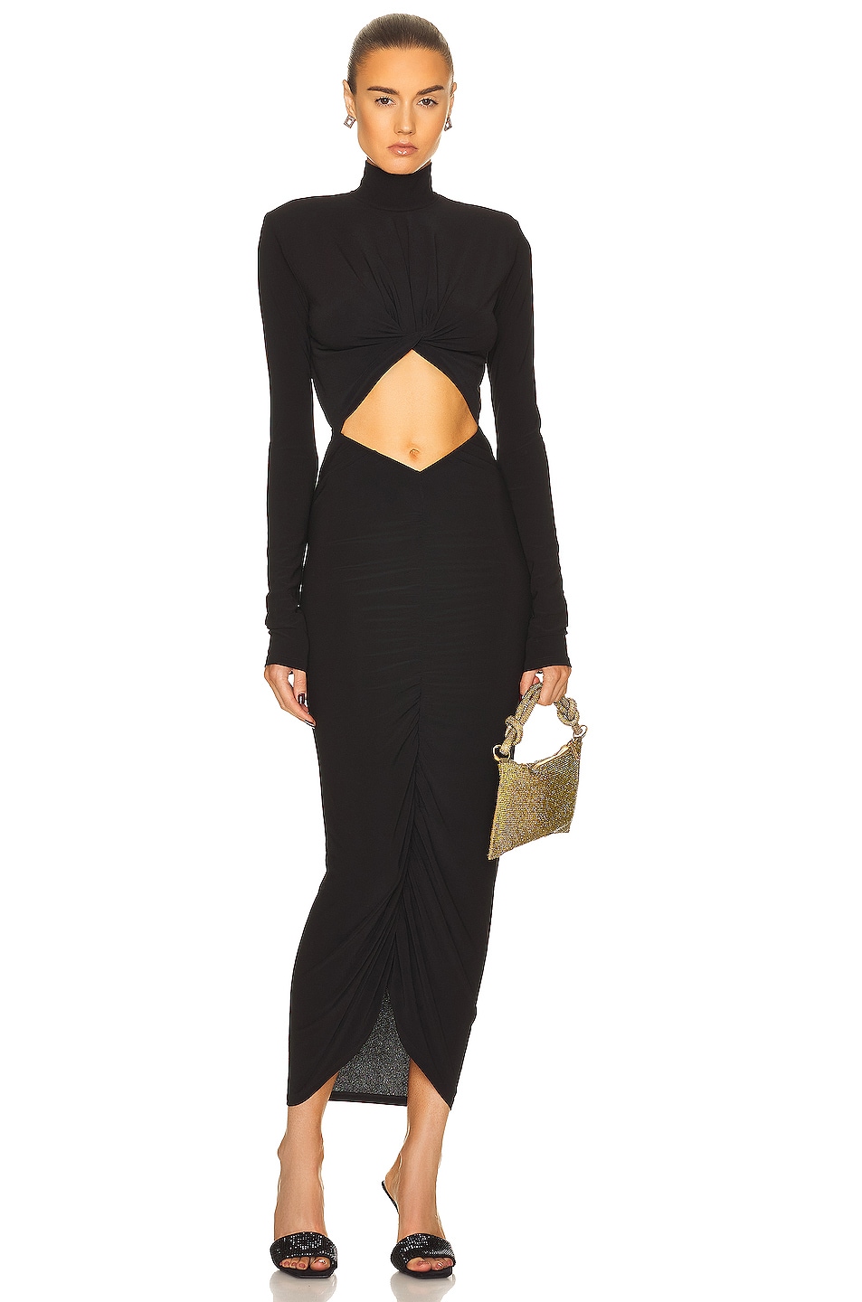 Image 1 of The Andamane Kim Turtleneck Cut Out Midi Dress in Black
