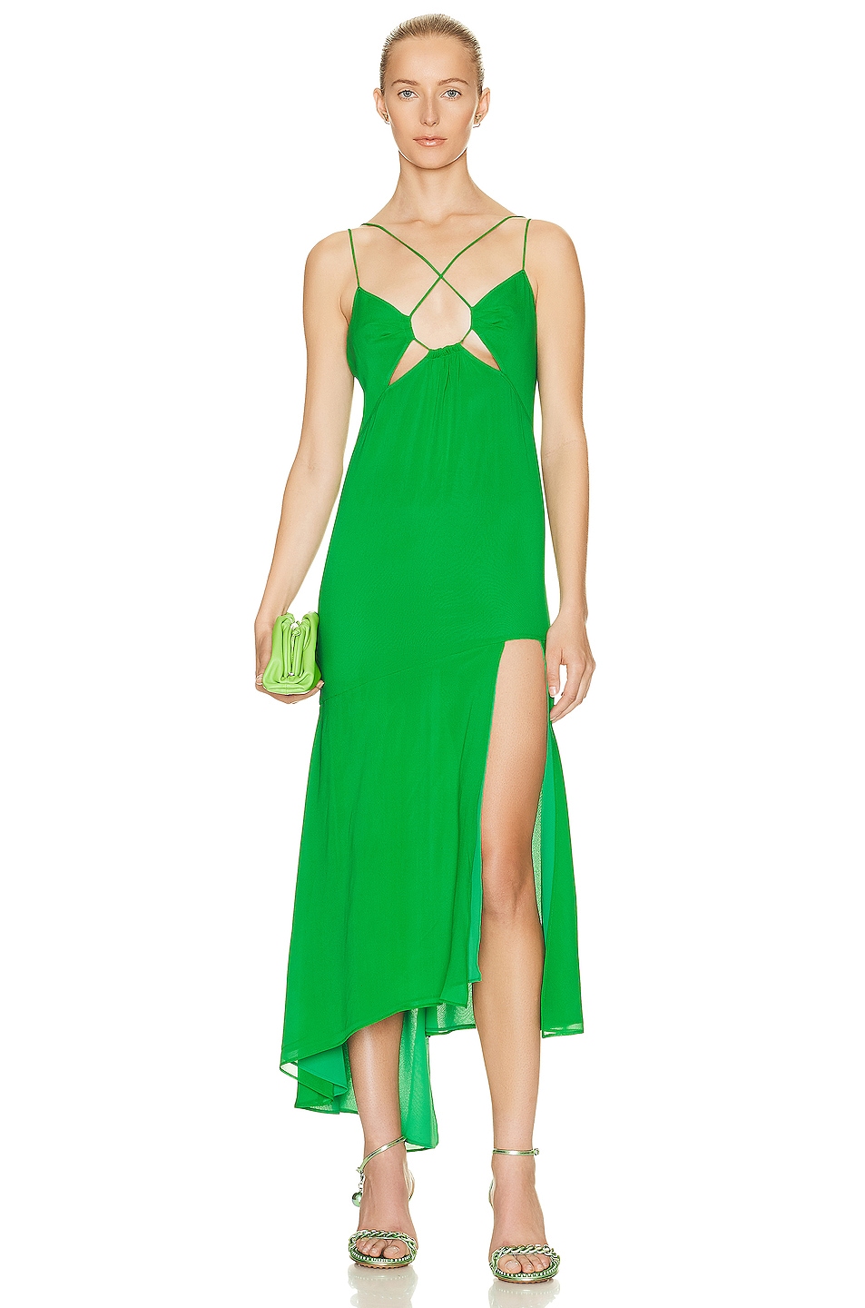 Image 1 of The Andamane Layla Asymmetric Halter Midi Dress in Emerald